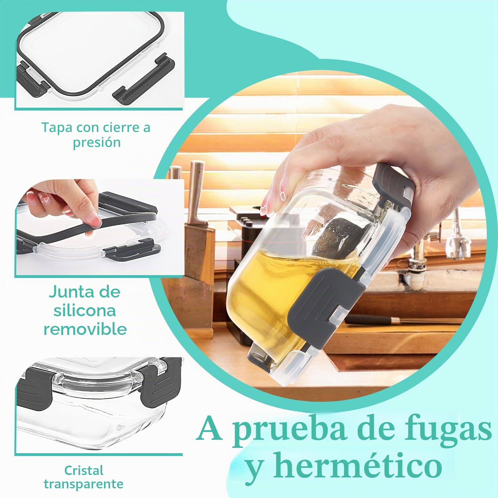 Skroam Paquete de 10 recipientes de vidrio para preparación de comidas, recipientes de almacenamiento de alimentos con tapas de cierre a presión, cajas Bento herméticas para microondas, horno