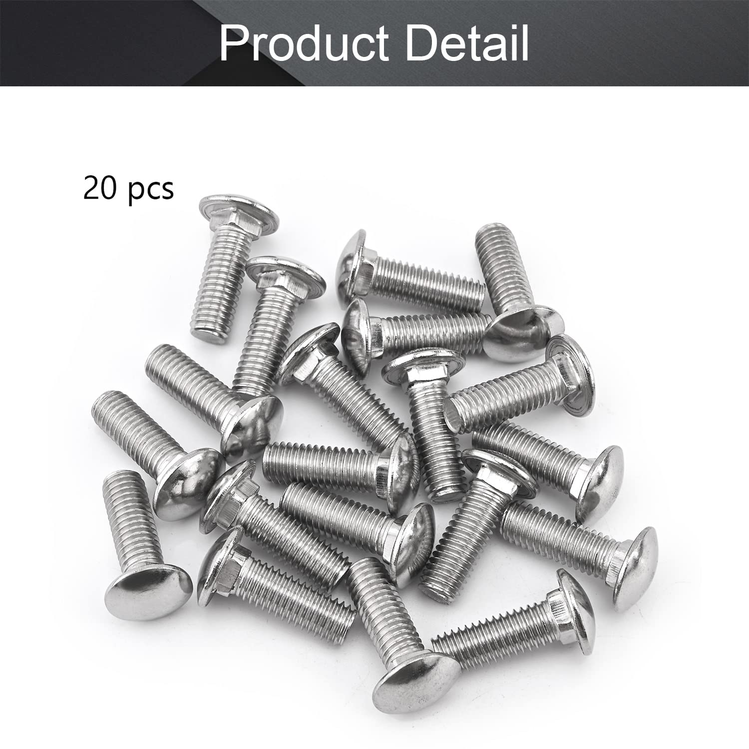 MroMax Carriage Bolts 6-Pack – M6 X 25mm 304 Stainless Steel, Round Head Square Neck, Silver Tone – For Home Appliances & Machinery