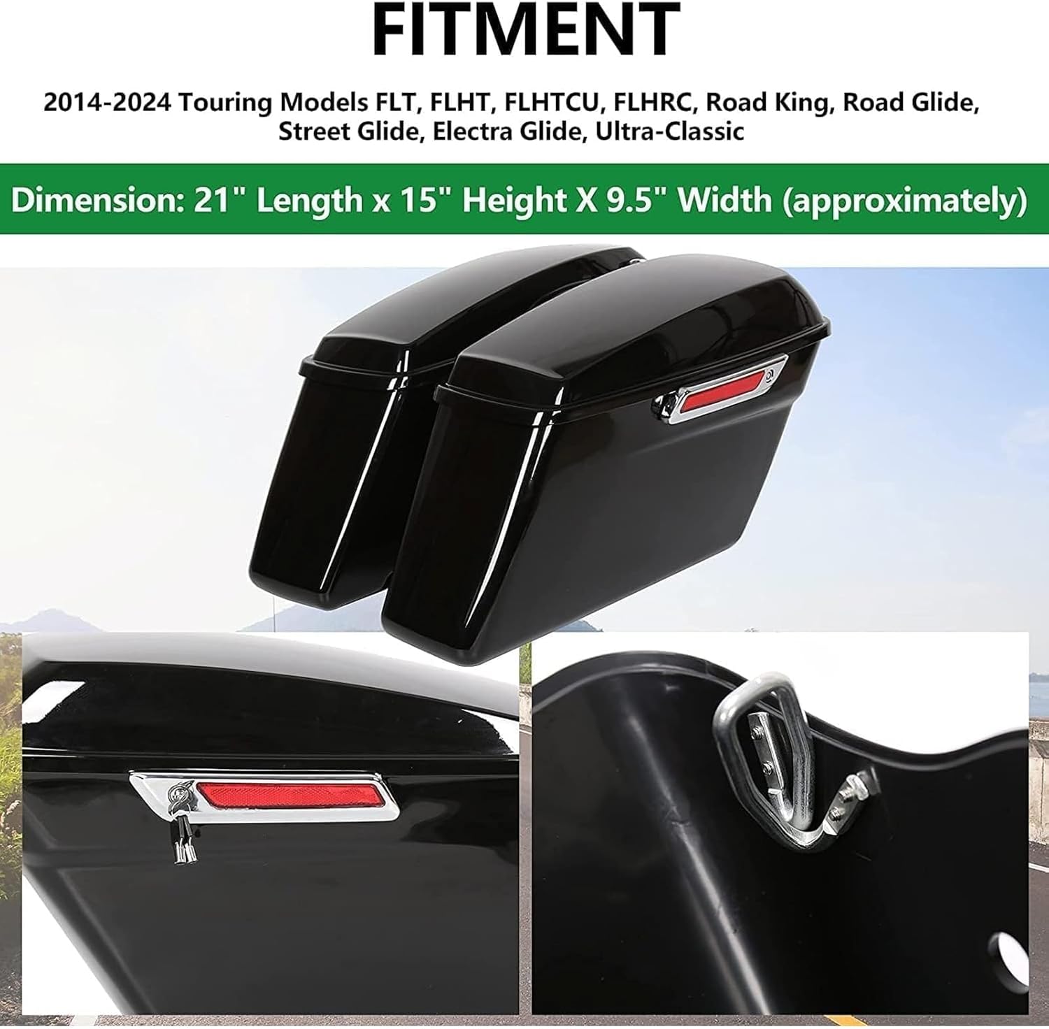 KUAFU Hard Saddlebags Saddle Bags W/Latch Kit Compatible with 2014-UP Harley Davidson Touring Models Road King Street Glide Ultra Electra Glide FLT FLHT FLTRX FLHR