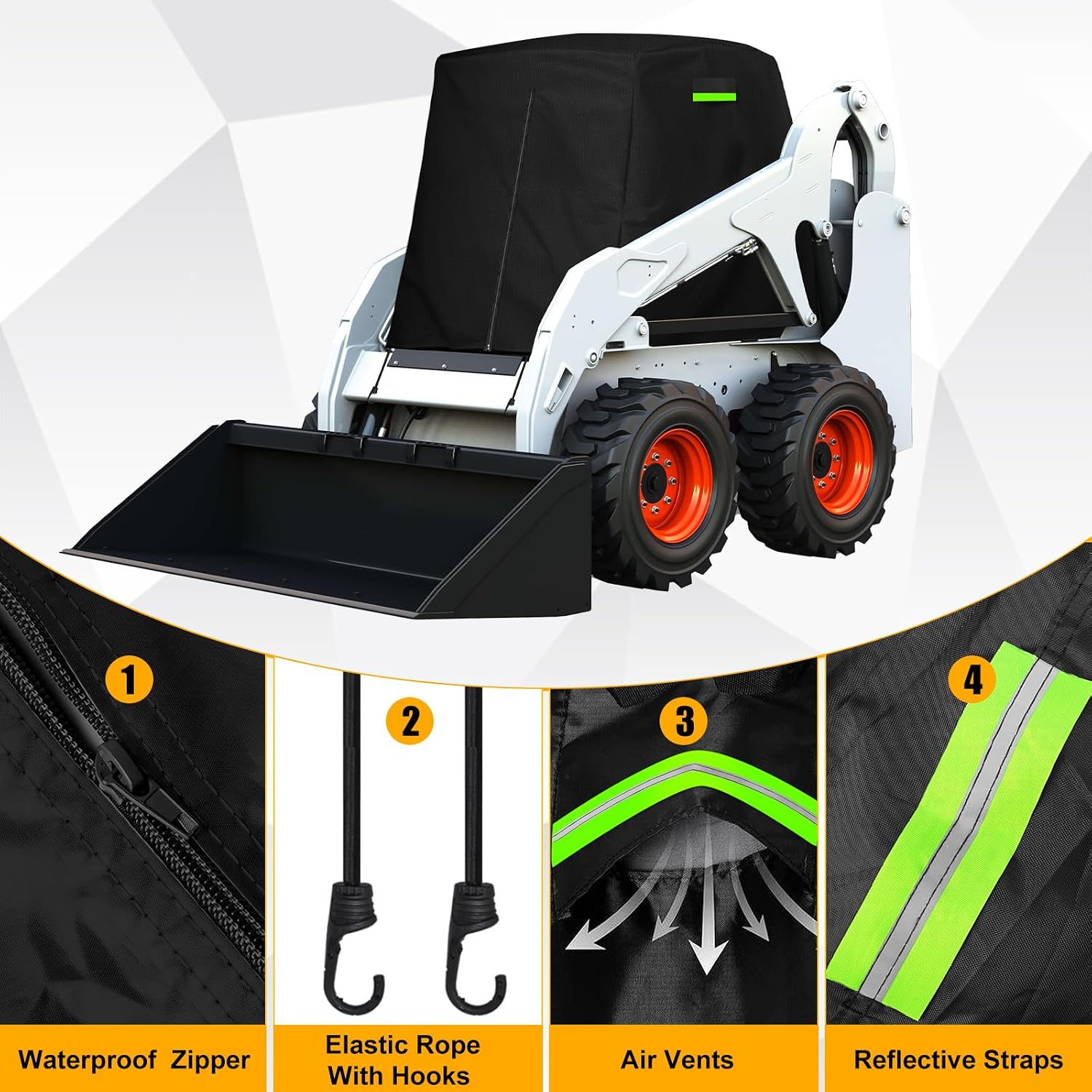 Skid Steer Cab Cover, Compatible with Bobcat Skid Steer Loaders 573, 751, 753, 763, 773, 863, S/T185, 225, 250, 420D Heavy Duty Oxford PVC with Air Vents & Reflective Strips