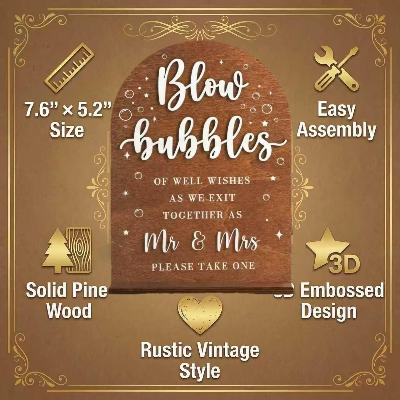 Blow Bubbles Wedding Sign Holder - Creative Wedding Bubble Favors, Rustic Wedding Decor for Ceremony and Reception
