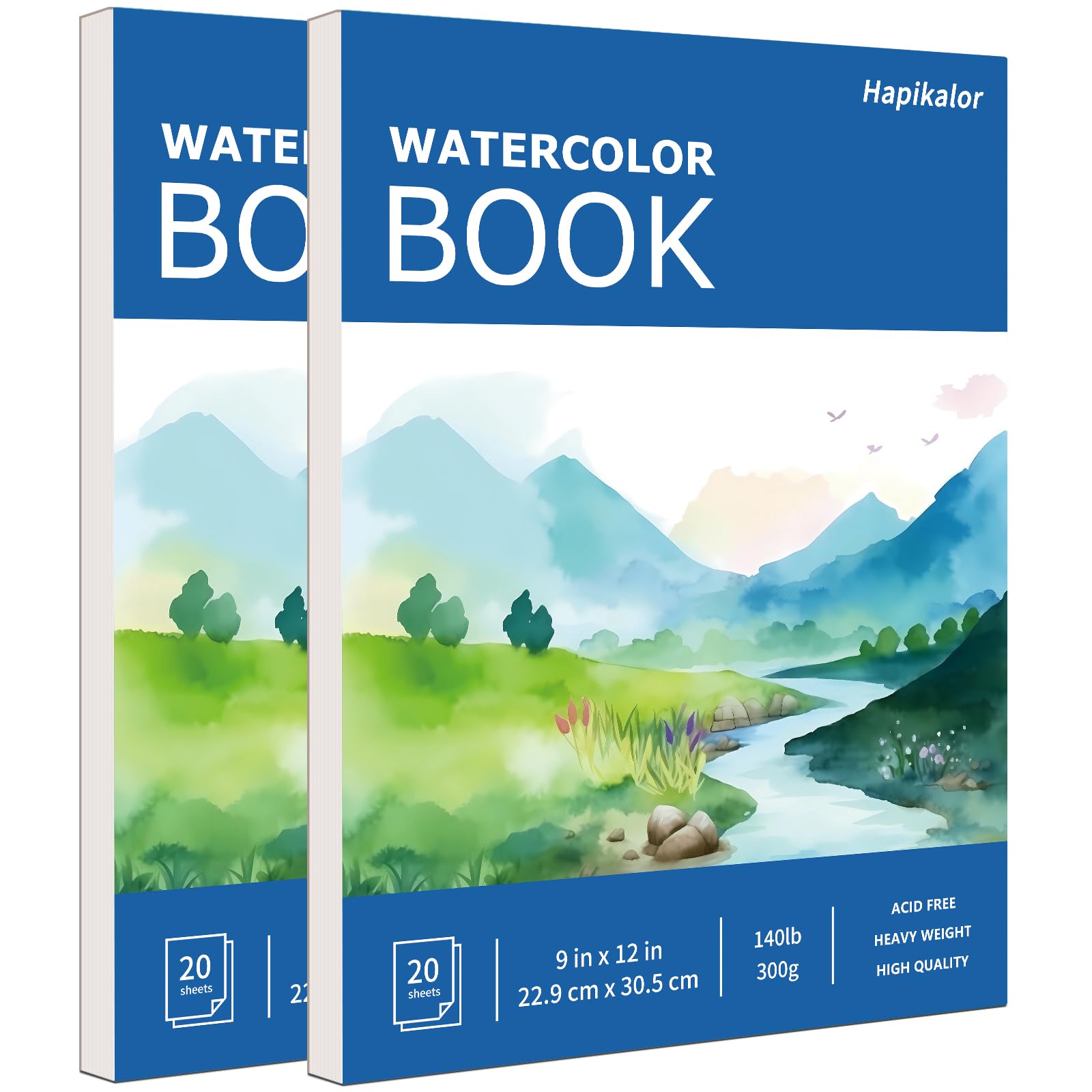 Hapikalor 9"x12" Watercolor Paper Pad, 2-Pack, 140lb/300gsm Artist Painting Drawing Paper Book, Art Supplies for Adults Kids, Watercolors, Watercolor