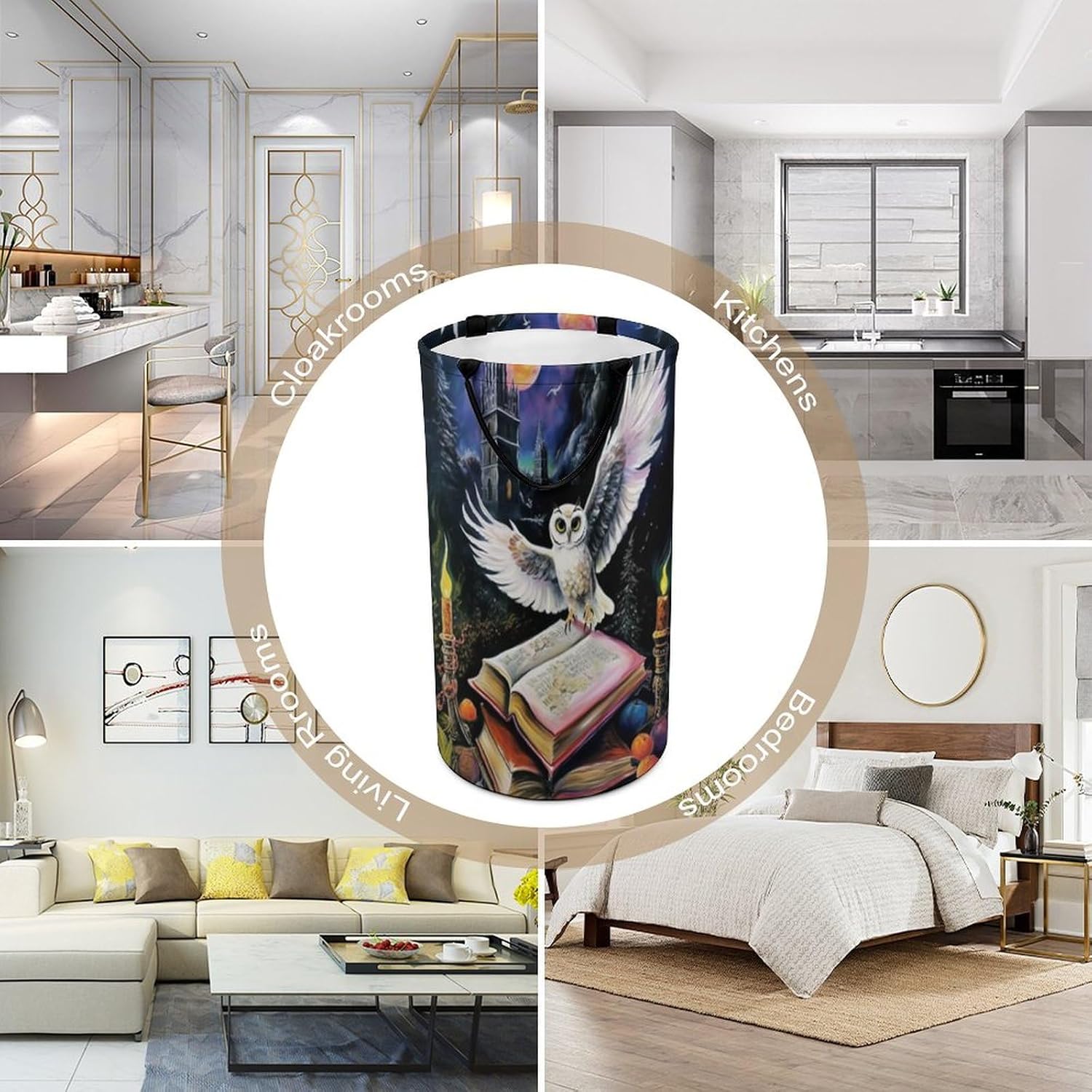 An Owl Flying Over The Magic Book Large Laundry Basket Laundry Hamper Bag Washing Bin Clothes Bag Collapsible Tall With Handles Travel Bathroom College