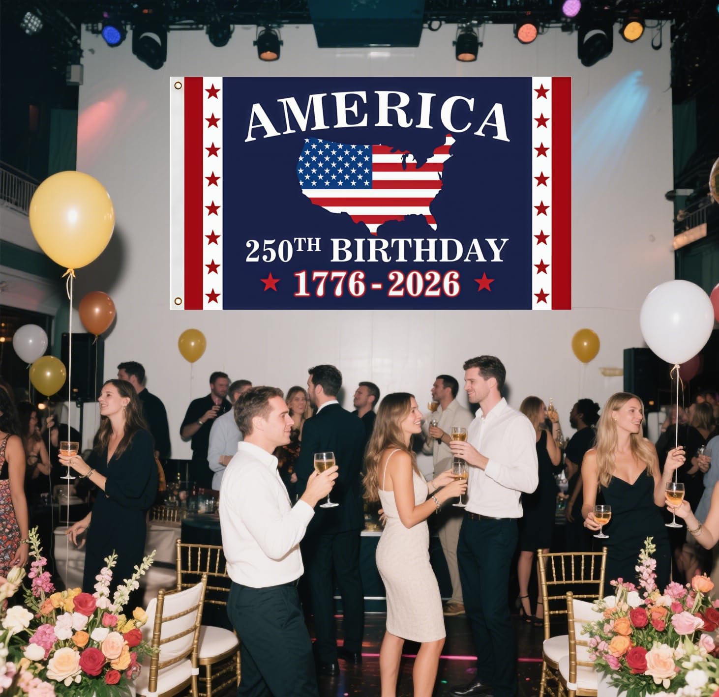 250th Birthday 250 Years US 1776 2026 Flag 4X6Ft, Men Women Banner,Vibrant Colors, Double Stitched with 2 Brass Grommets, Bar Garden Street Decoration, GYM, Office Decor,Indoor Outdoor Use,Gifts. (74Type-4, 4X6FT)
