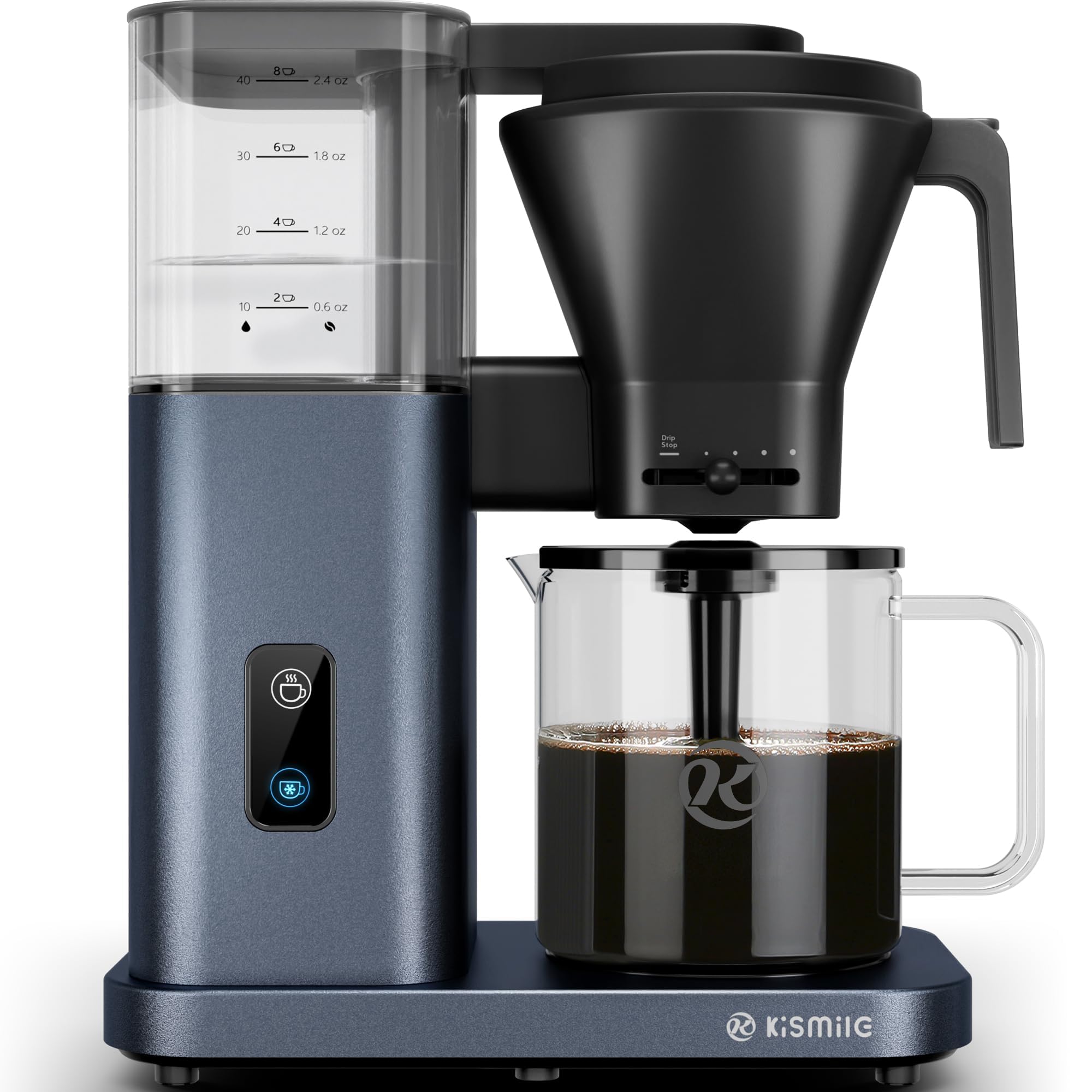 Kismile SCA-Certified 8 Cup Drip Coffee Maker, Pour Over Coffee Machine with 3s Instant Heat 197–205℉, Adjustable Flow Control, Removable Water Tank, Deep Cold Brew &amp; 40 Min Keep Warm(Blue)