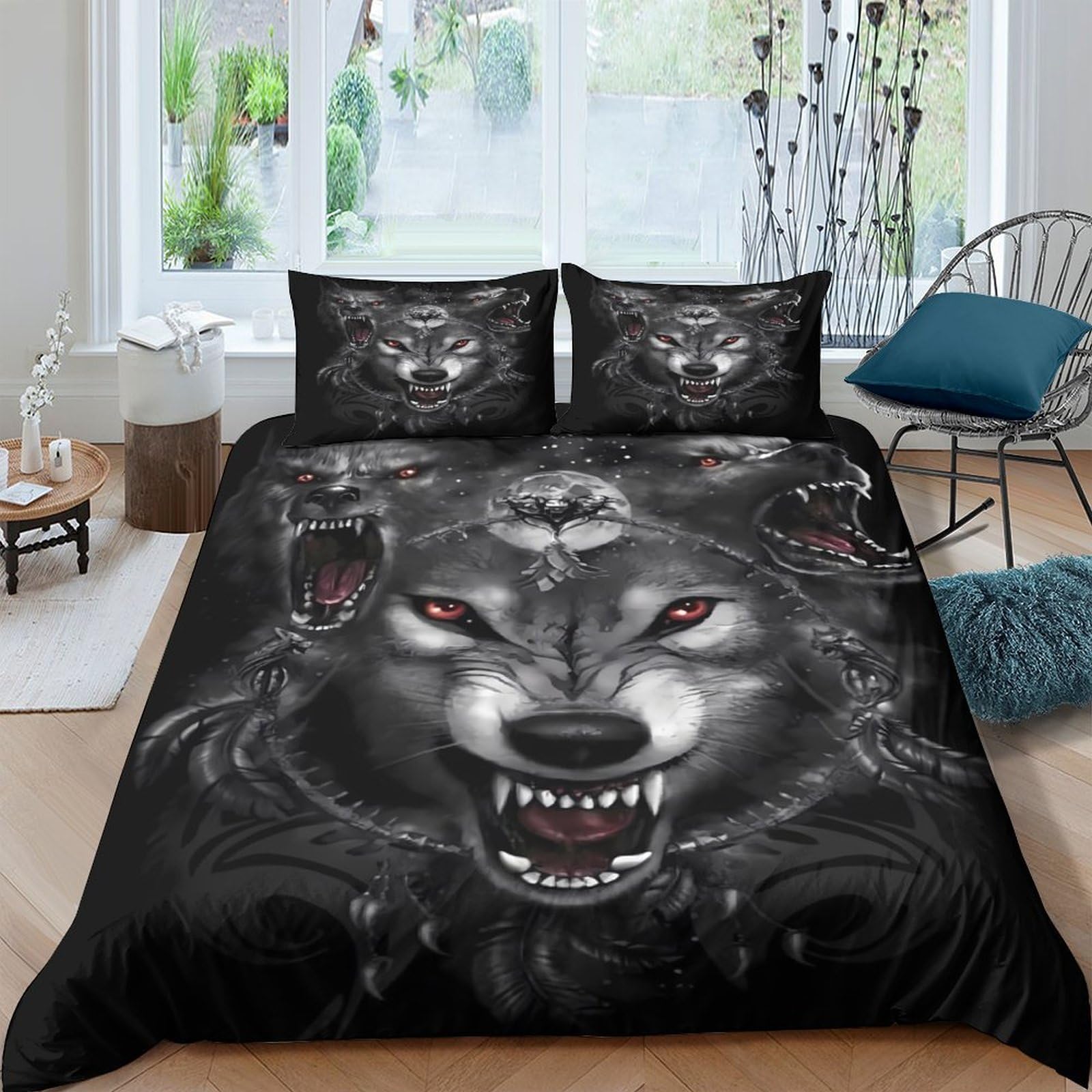 Ctjqhvkz Style-4 3D Printed Fierce Wolf Fitted Sheet Microfiber Soft Black Animal Art Mattress Cover For Bedroom Dorm Decor Single（135X200cm）