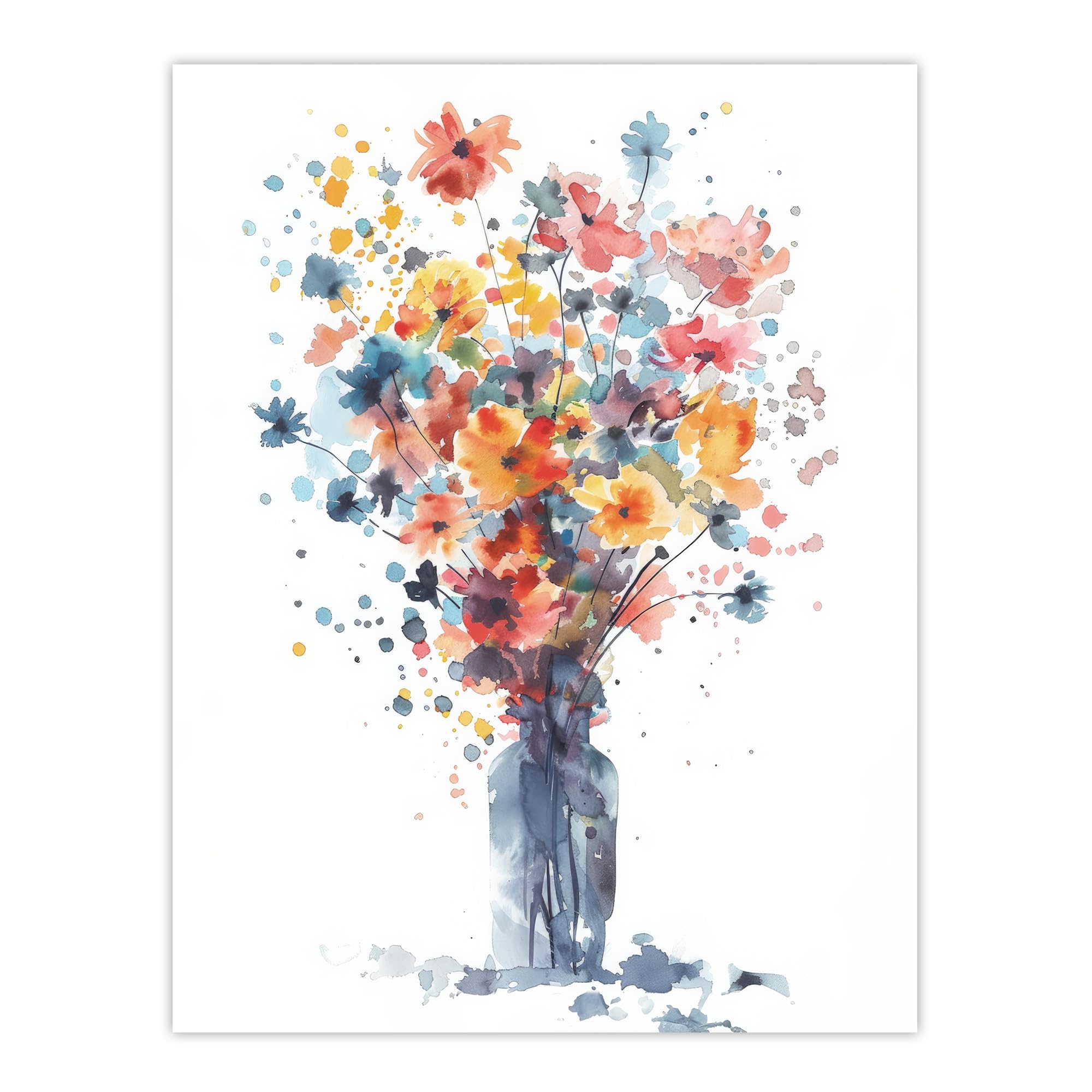 Artery8 Wildflower Bouquet in Vase Abstract Watercolour For Living Room Extra Large XL Wall Art Poster Print