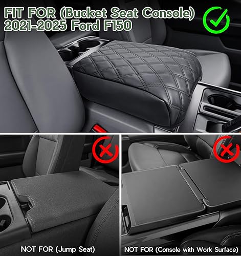 Miniatura 34 de Funda de consola central para Ford F150 F250 F350 F450 F550 2015-2025 con asiento de salto 40/20/40, cubierta de consola central de piel sintética