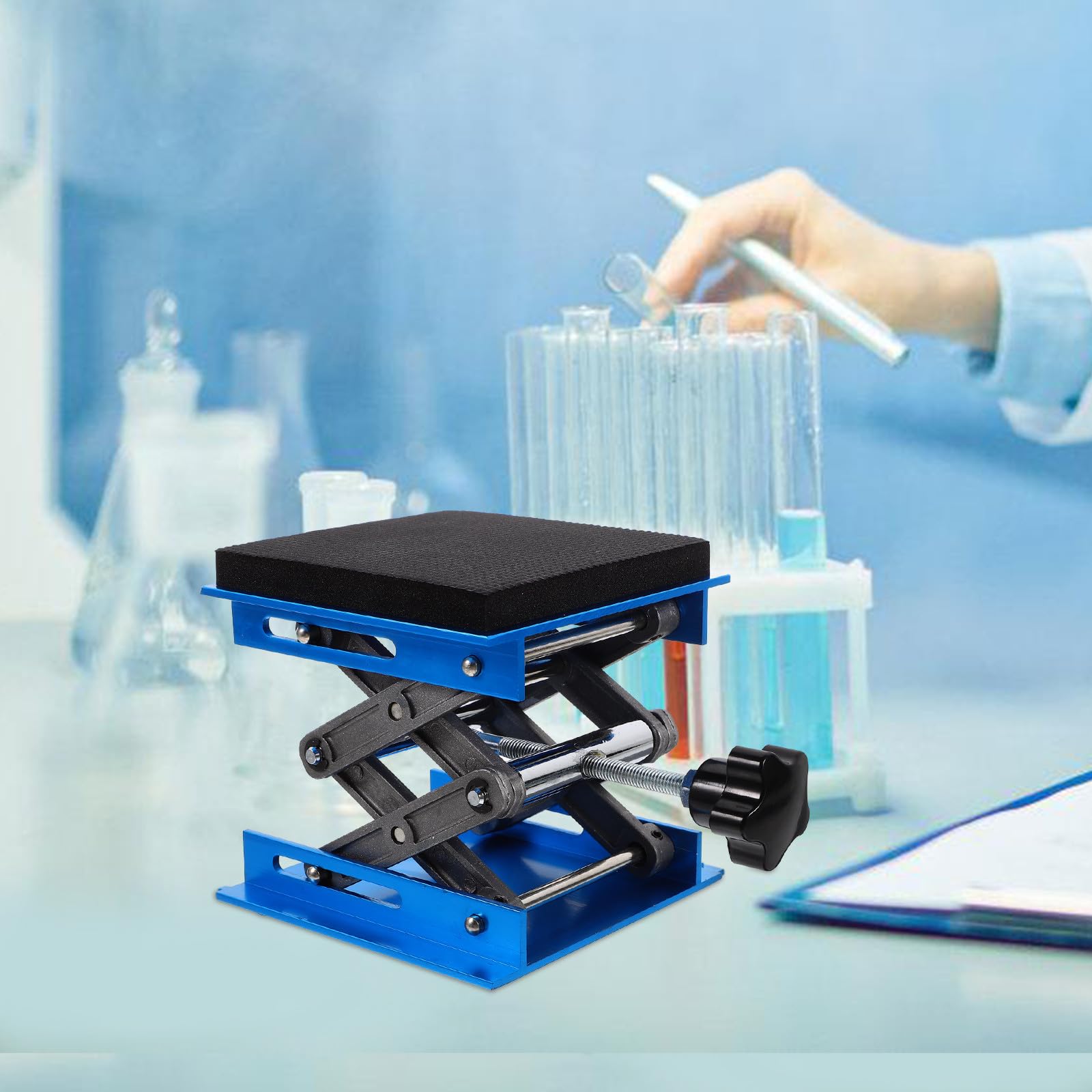 VOSAREA Plate-forme Ciseaux Élévatrice de Alliage en Laboratoire D'aluminium et Surface Antidérapante Support à Sécurisé 10x10cm pour Projets Scientifiques et Travail