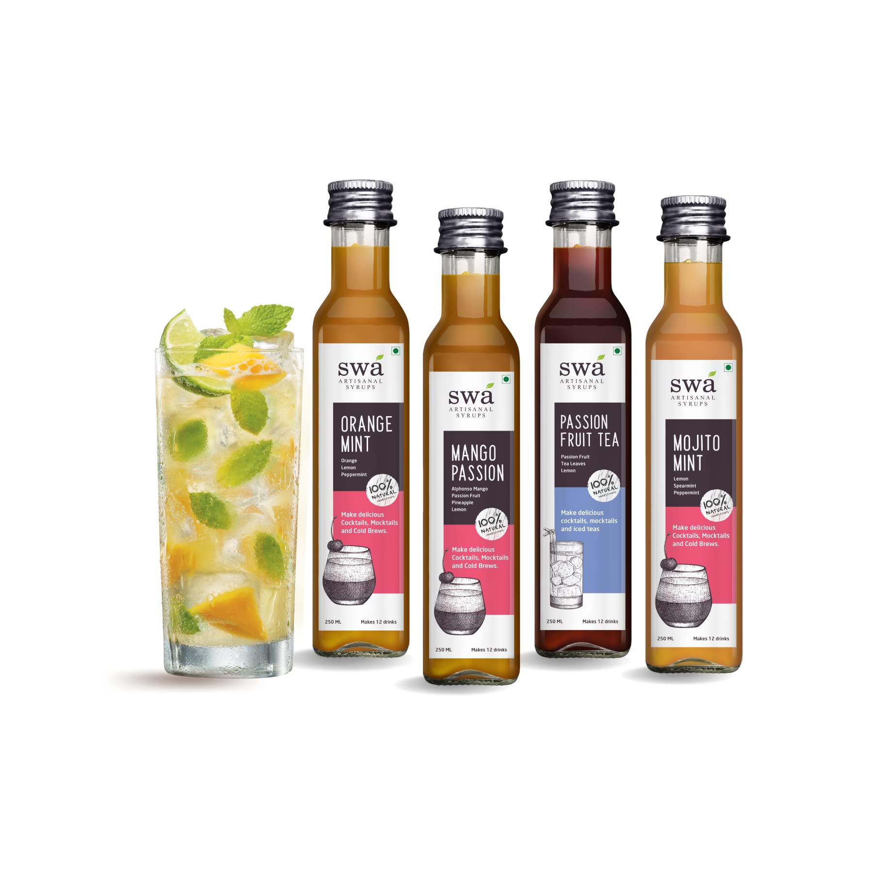 Swa Artisanal Syrups - Rum Cocktail Mixer Combo, 100% Natural, Makes 48-60 Drinks - Pack of 4 Syrups (250ml x 4) (B08FRQF9V7) Amazon Price History, Amazon Price Tracker