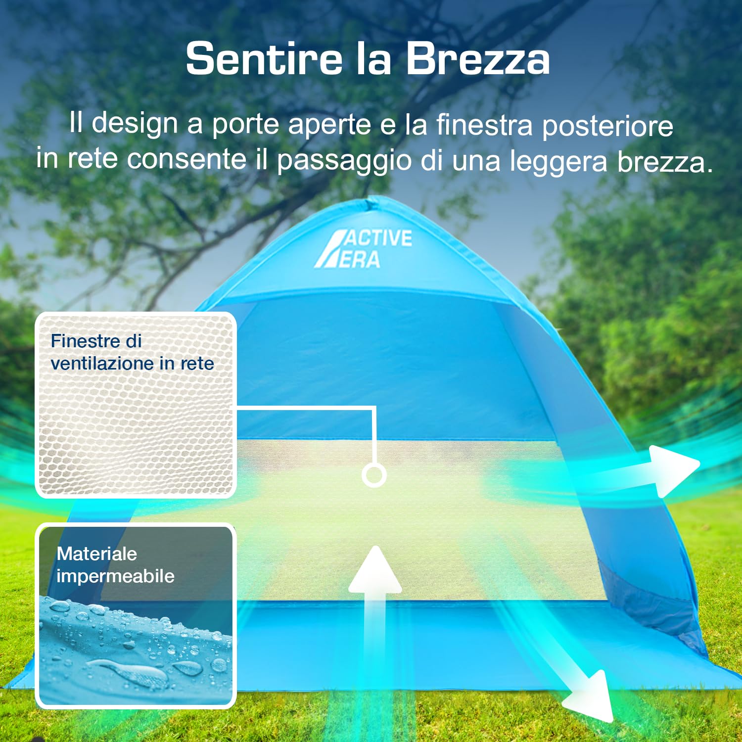 Active Era Tenda da Spiaggia Automontante istantanea - Protezione Solare UPF 50+ Dai Raggi UV - Include Custodia per il Trasporto e Picchetti
