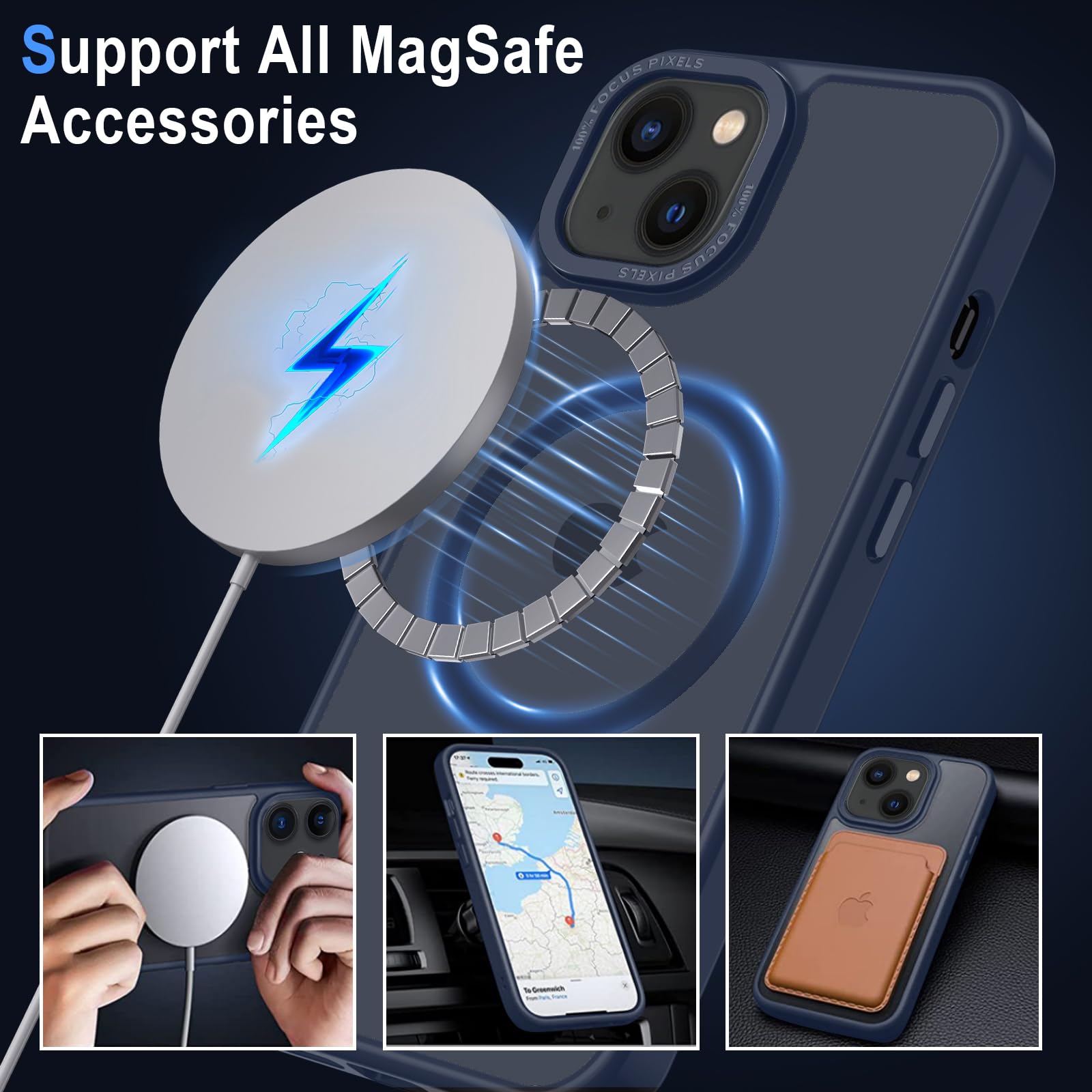 XTCASE Cover Magnetica per iPhone 13 [Compatibile con MagSafe], Custodia Traslucida Opaca Posteriore Resistente ai graffi TPU Bumper Antiurto Sottile Protettiva Case, Blu