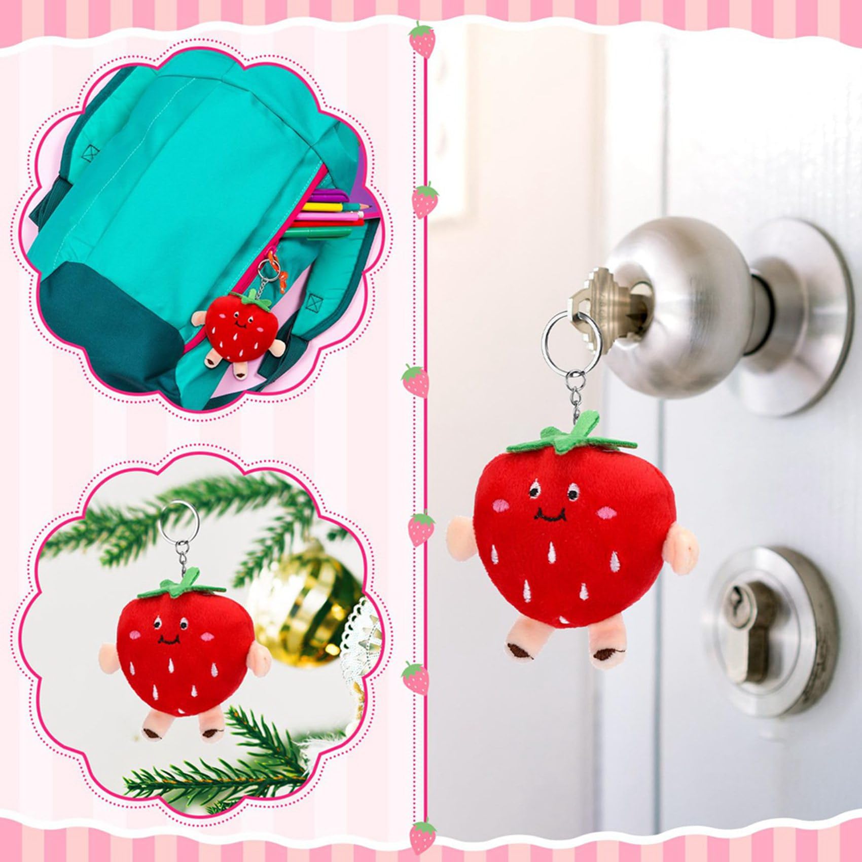 72 Pezzi di Simpatici A Forma di Fragola, Ciondolo di Peluche Rosso, Ciondolo Kawaii Imbottito, Sacchetto Regalo per A Tema Fragola