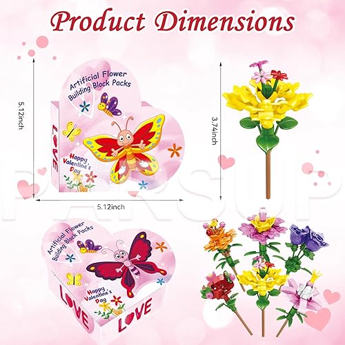 Miniatura 3 de PARSUP 30PCS Valentines Day Gifts for Kids, 6 Different Artificial Flower Building Block with Valentines Gift Boxes for Boys Girl School Classroom
