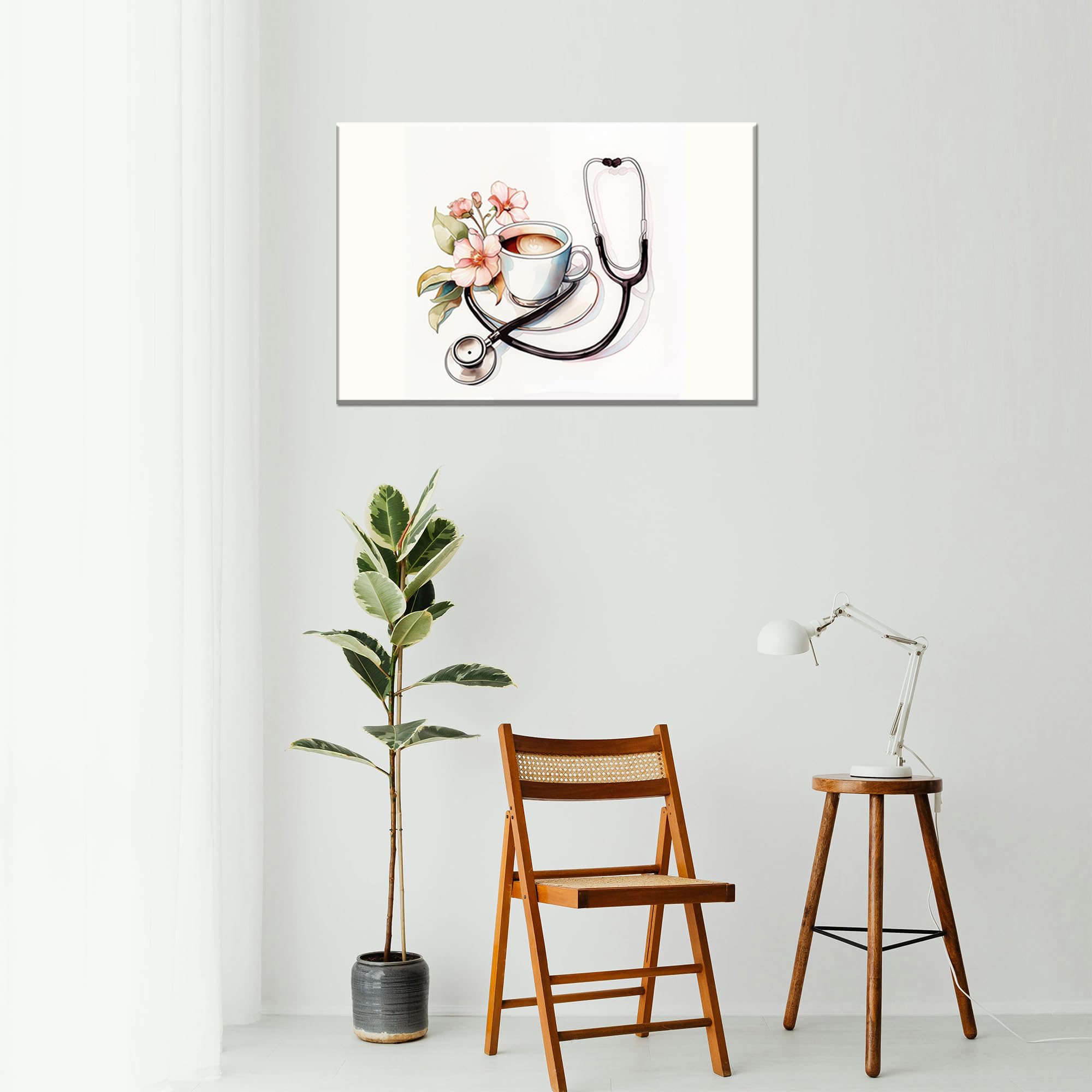 Schwarzes Stethoskop, Wandkunst, Klinik, Wanddekoration, Bild, gerahmt, medizinisches Instrument, Leinwanddruck, weißer Hintergrund, Poster, Aquarellmalerei, Arzt, Büro, Zuhause, Schlafzimmer,