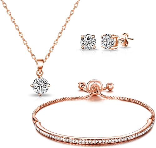 Philip Jones Juego de amistad bañado en oro rosa creado con cristales Zircondia, Chapado en oro rosa, Cristal Zircondia