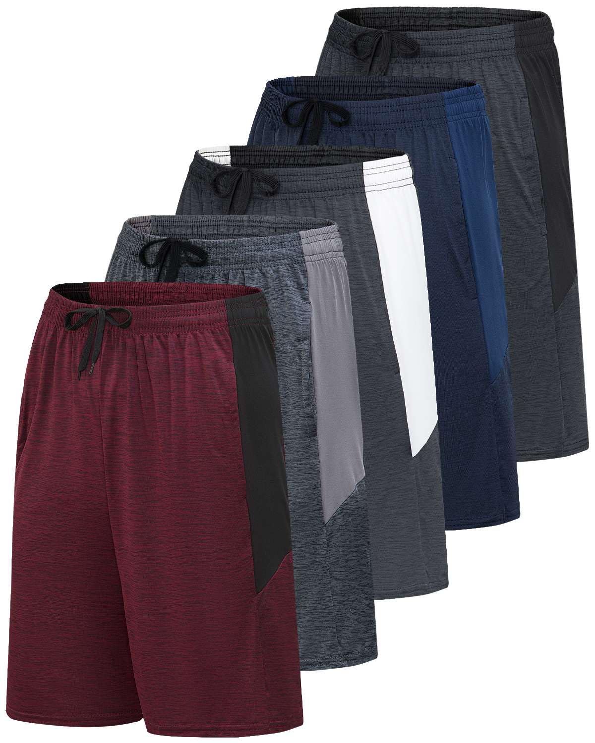 Real Essentials 5-Pack Youth Dry-Fit Active Athletic Basketball Gym Shorts with Pockets Boys & Girls