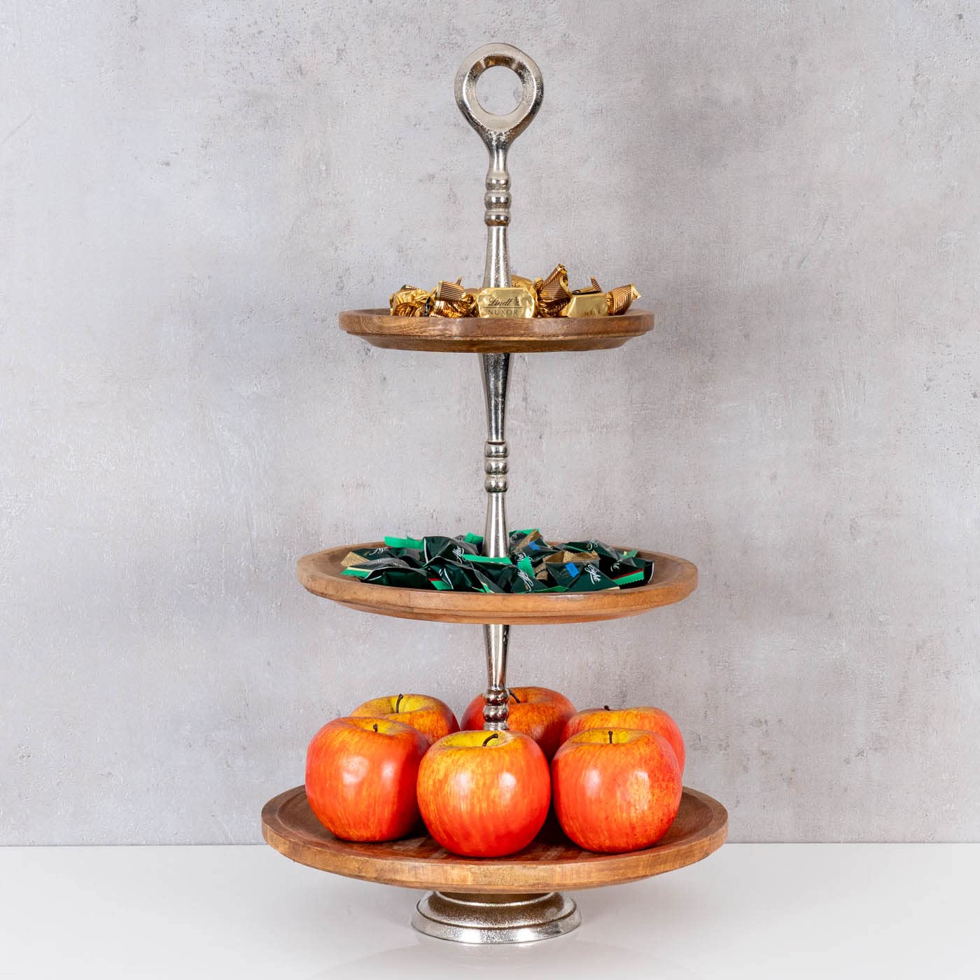 levandeo Holz Etagere 3 Etagen H60cm Mangoholz Metall Servierplatte Kuchenständer Deko Tischdeko Wohndekoration