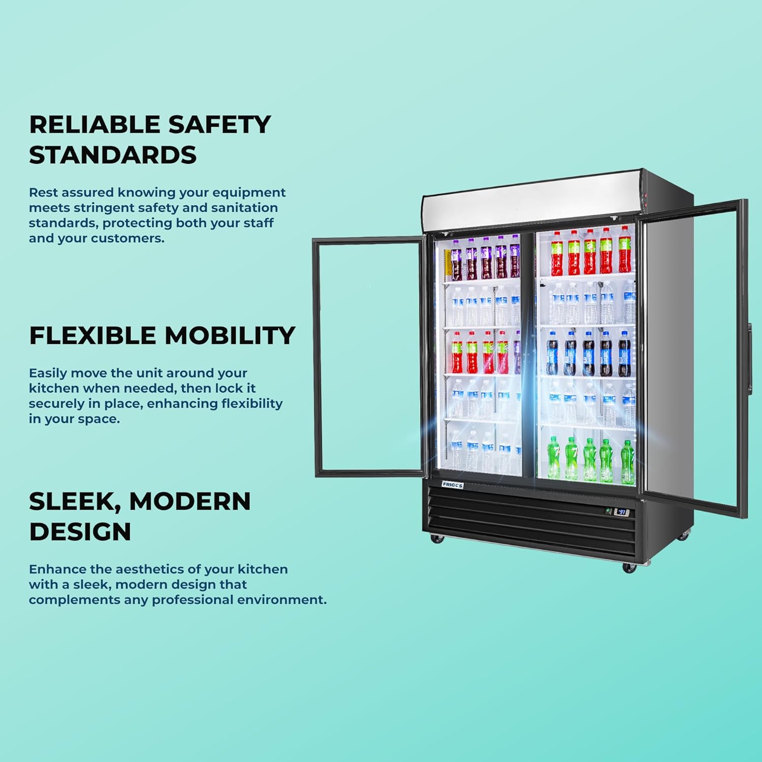 Frigos FG-MR-2D-G 54" Black Swing Glass 2 Door Merchandiser Refrigerator with LED Lighting - Retail Refrigerator Display Energy Efficient Commercial Refrigeration - Included Liftgate