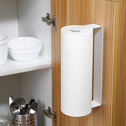 Miniatura 5 de YIGII Toallero de papel adhesivo debajo del gabinete, toallero de papel de acero inoxidable para pegar en la pared para cocina, color blanco