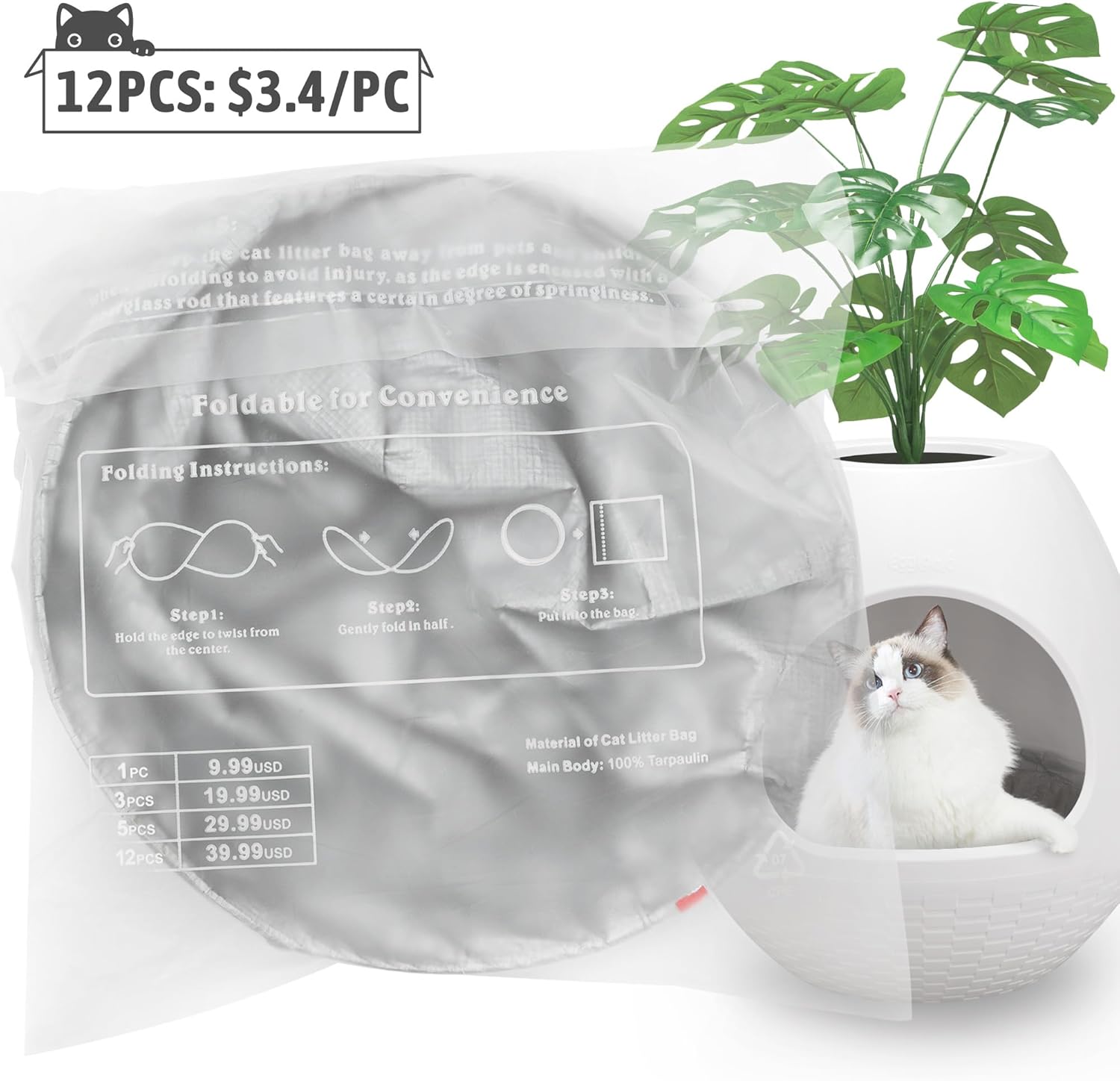Eggloa6 Cat Litter Box Liners Foldable Cat Litter Bag Fit for Most Litter Boxes Extra Thick Heavy Duty 18.8" x 5.7" Kitty Litter Pan Bag for Indoors and Outdoors (12PCS)
