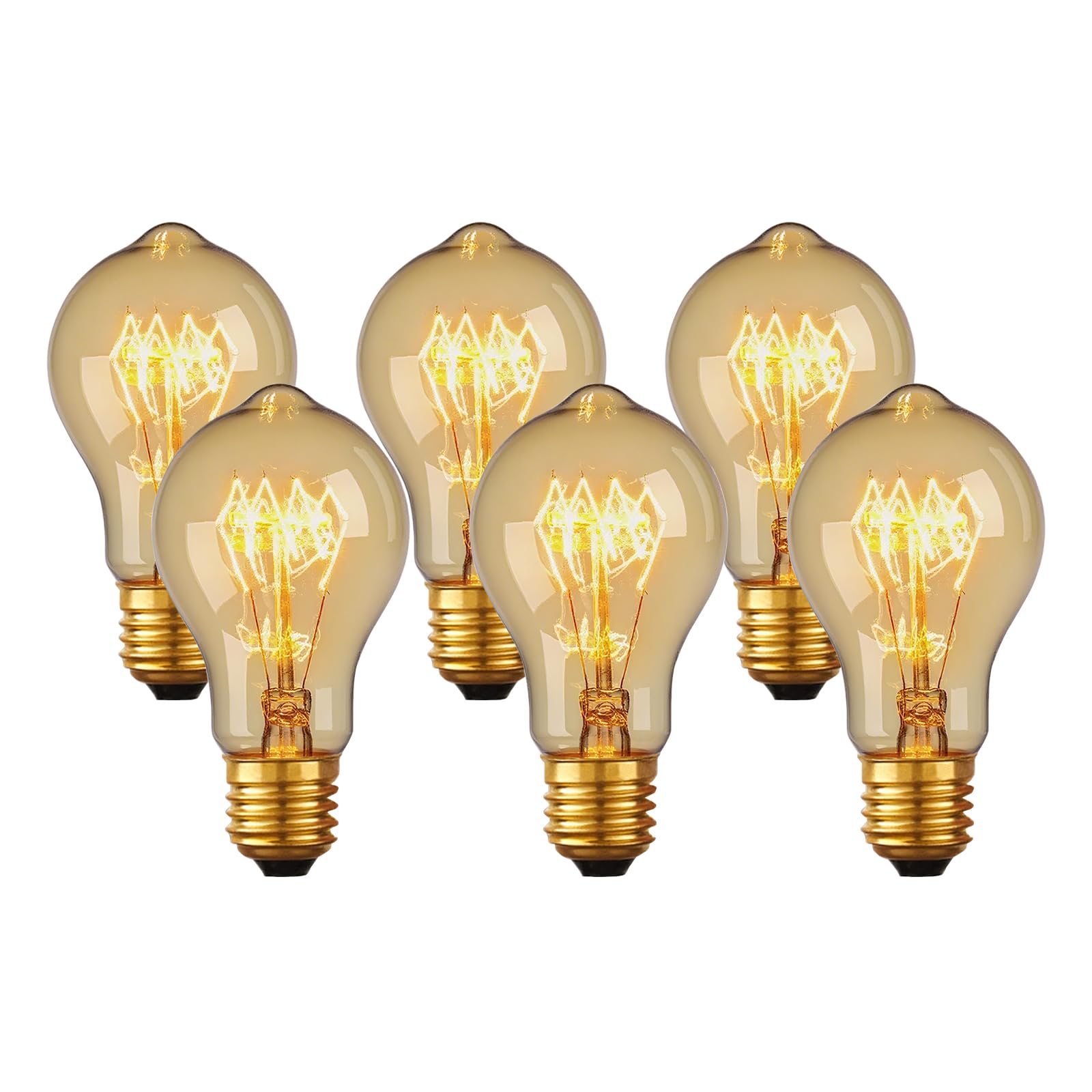 B4U E27 Edison Screw Bulb 40W, Vintage Filament Light Bulbs, Dimmable E27 Screw Light Bulb Globe Style, Warm White 2700K, Pack of 6