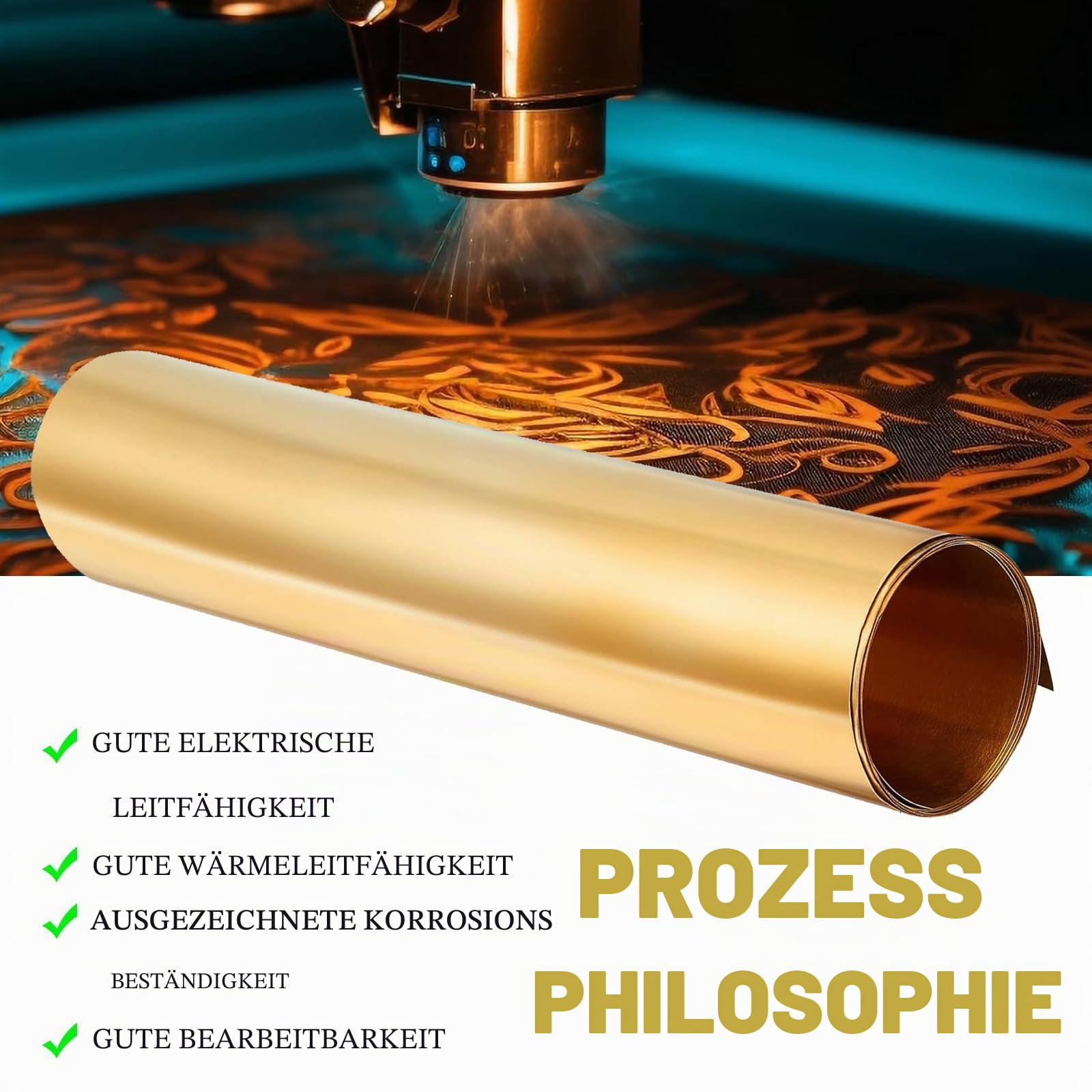 HEKOBAG Messingblech Gold Messingblech Rolle Messing Folie Dünnes Messingblech 0.1mm x 300mm x 1000mm Messingstreifen Messingplatten Brass Sheets für DIY Schneiden Handwerk