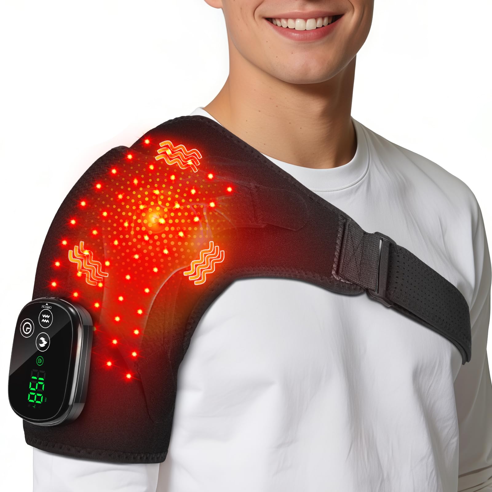 Schultermassage Gerät mit Wärme Kabellos 6 Heizstufen 5 Timer 3 Vibration | Schulter Massagegerät Kabellos Beheizte Schulterbandage mit 5000mAh, Schulterwärmer, Geschenk für Vater Mutter