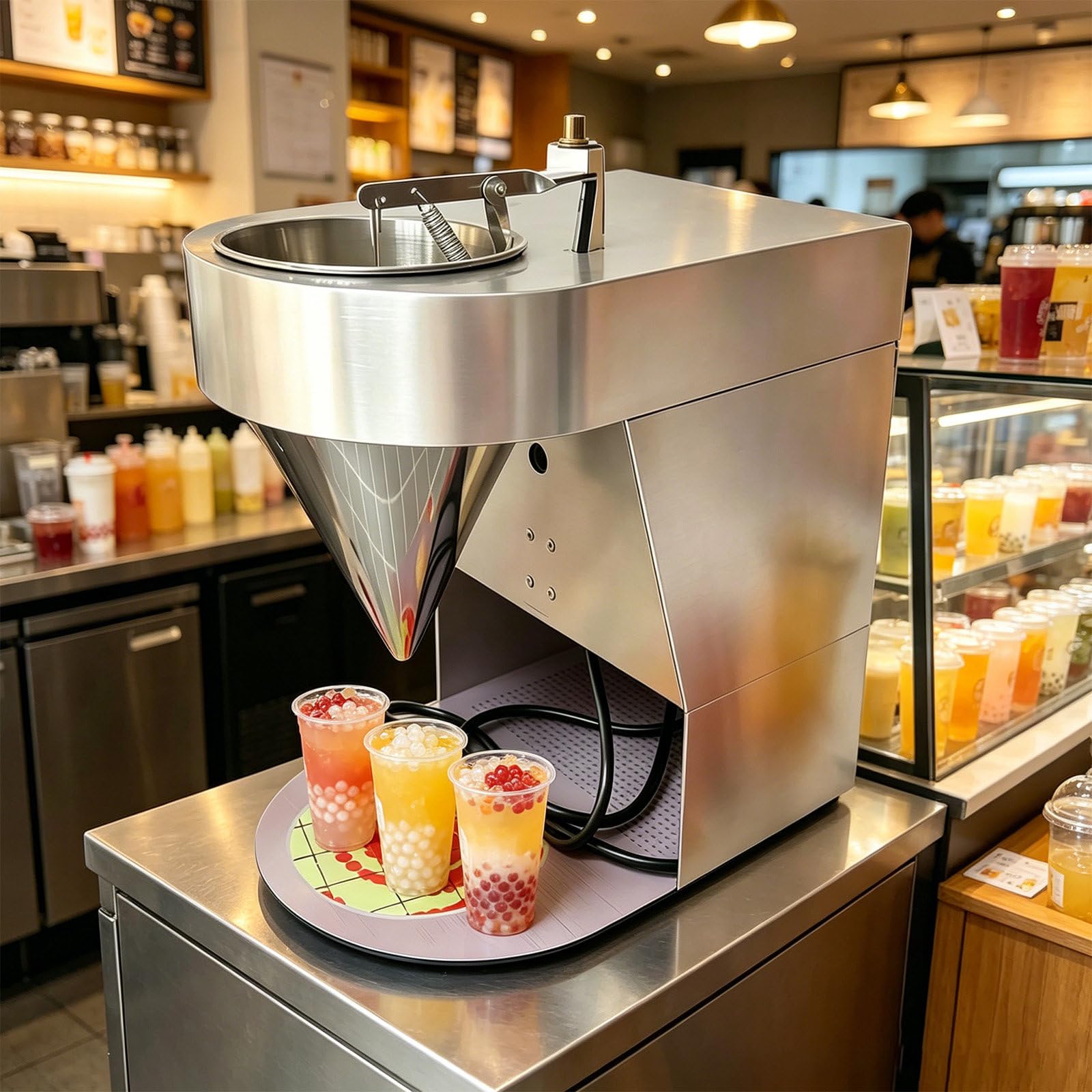 SOTIKARERY Commercial Popping Boba Making Machine - 220V Automatic Pearl Ball Machine with 304 Stainless Steel Funnel, 50kg/h High Output for Bubble Tea Shop, Frozens Yogurt Store