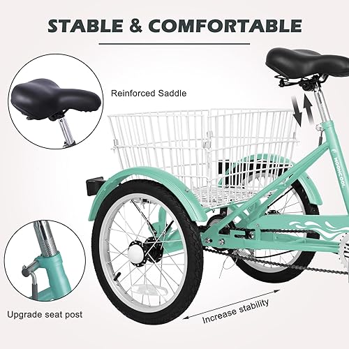 Vista 190 de H&ZT Triciclo para adultos, bicicleta de 3 ruedas, triciclo crucero, con engranaje de 7 velocidades, mango de freno de estacionamiento, escalón