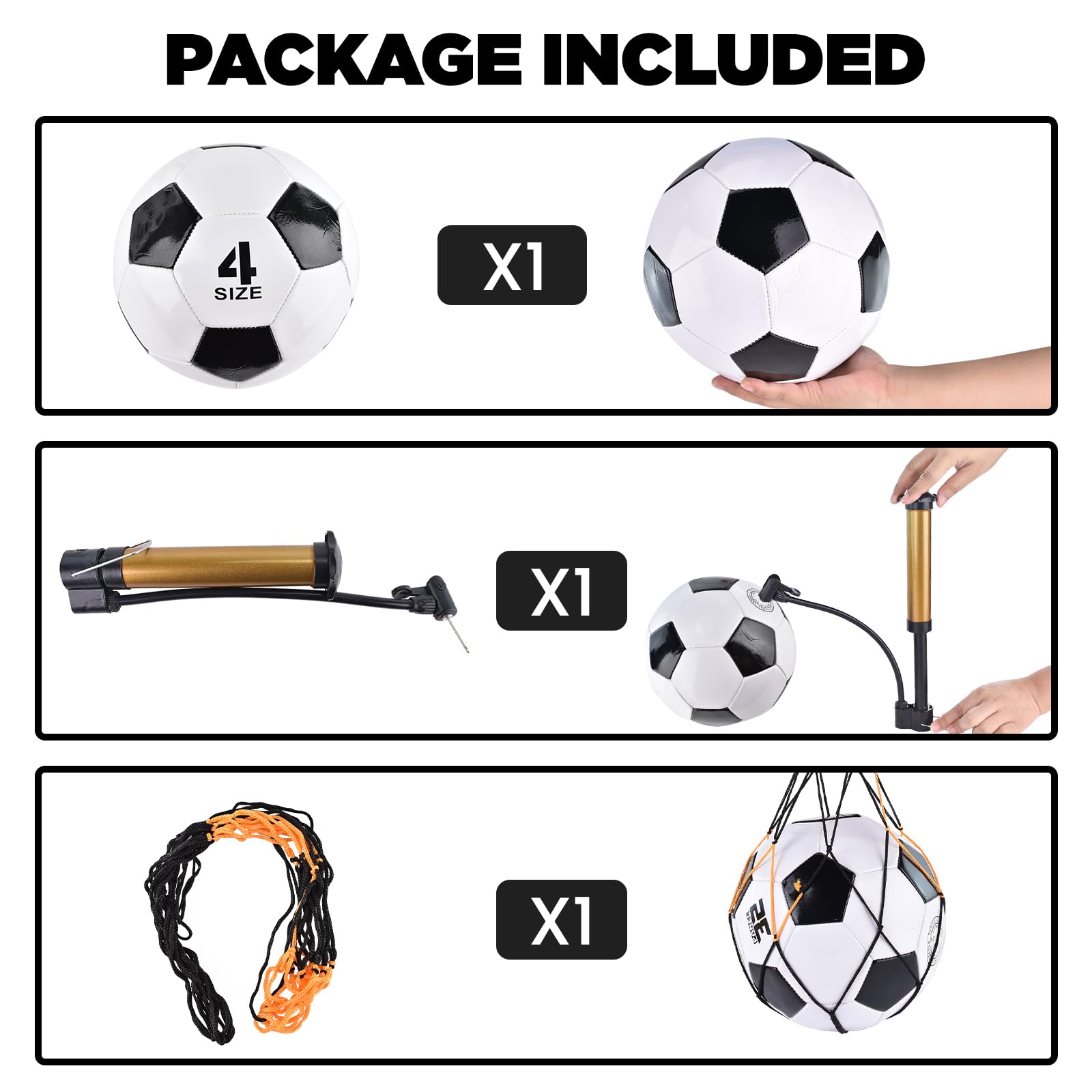 Balones de fútbol clásicos desinflados tamaño 4/5 con bomba y bolsa de malla para interiores y exteriores, práctica de entrenamiento, deporte a granel, regalo para adolescentes y adultos
