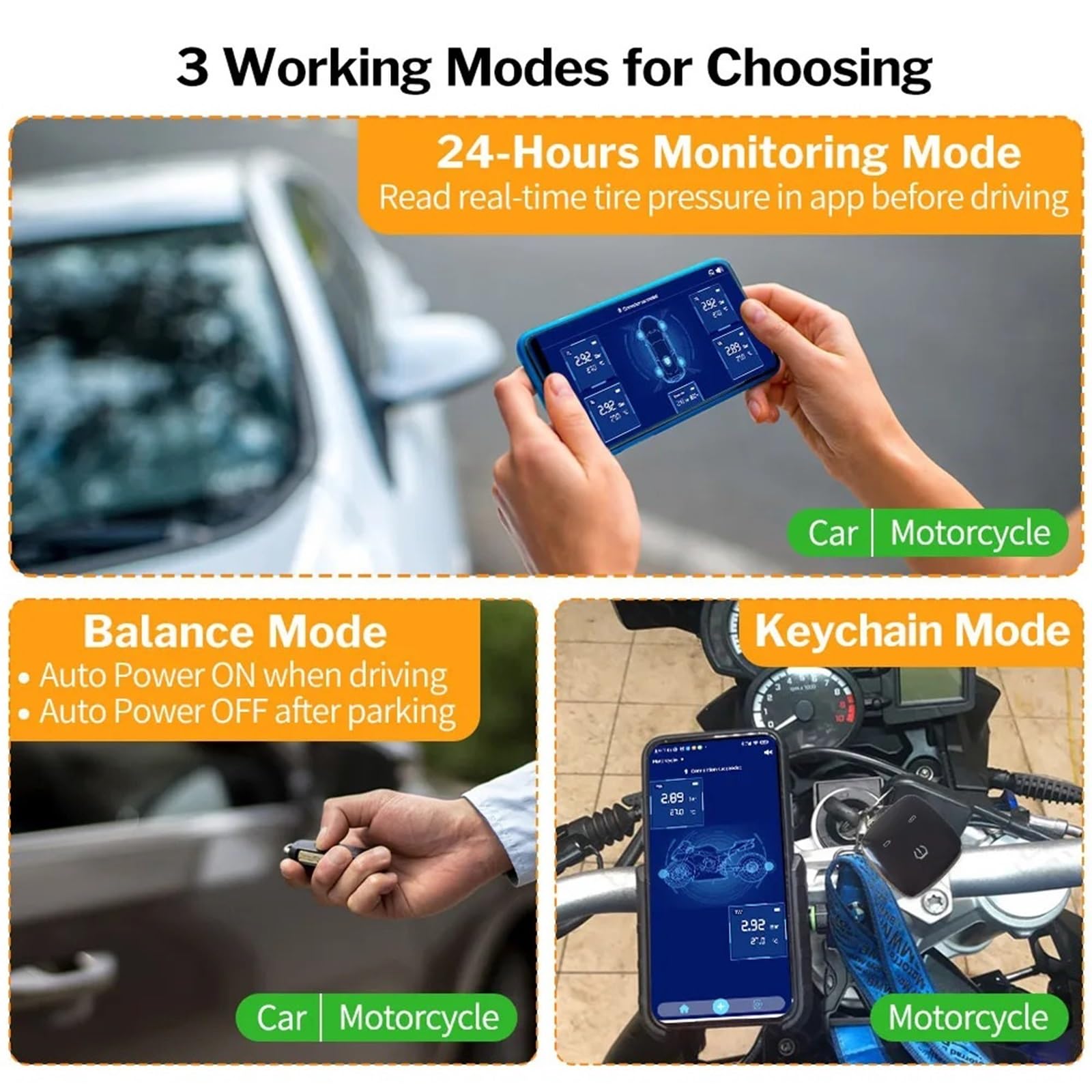 System monitorowania ciśnienia w oponach kompatybilny z Bluetooth do samochodów, motocykli, motocykli, rowerów, czujników TMPS, BLE Control(BL8M3 External Type)