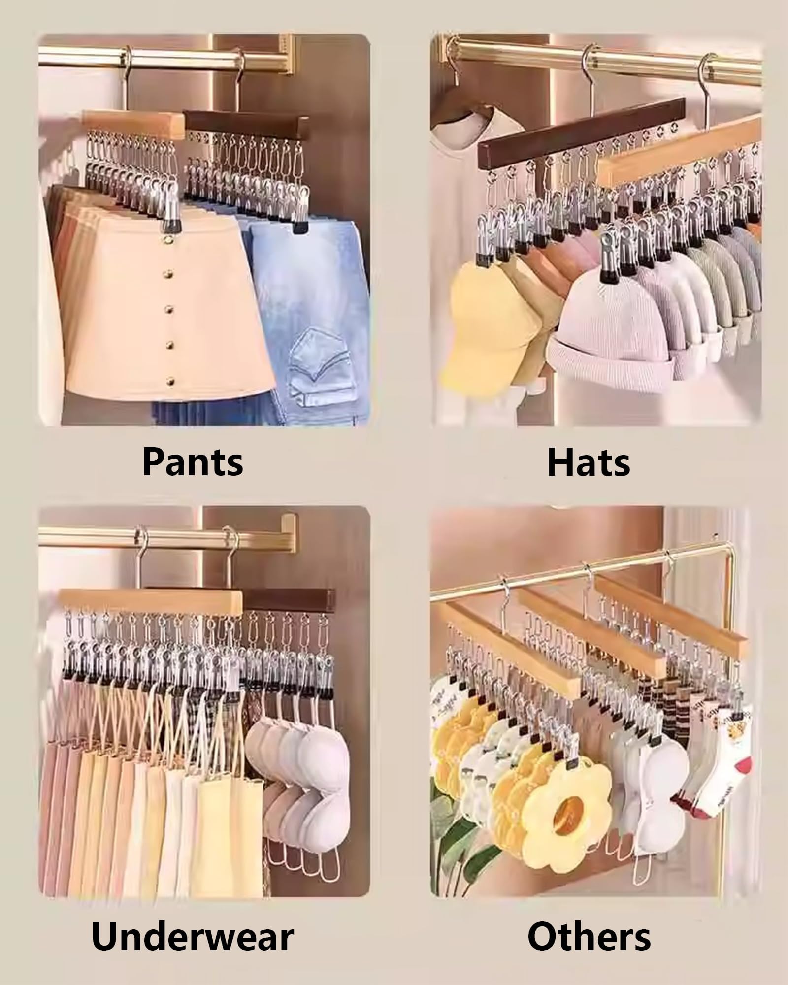 WJWSKI 2 Stück Hosenbügel Platzsparend, Holz Kleiderbügel für Hosen, Hosenbügel Klemmbügel, Der Kleiderbügel Hosen eignet Sich zur Aufbewahrung von Hosen, Hüten, Socken, Unterwäsche und mehr (Natur)