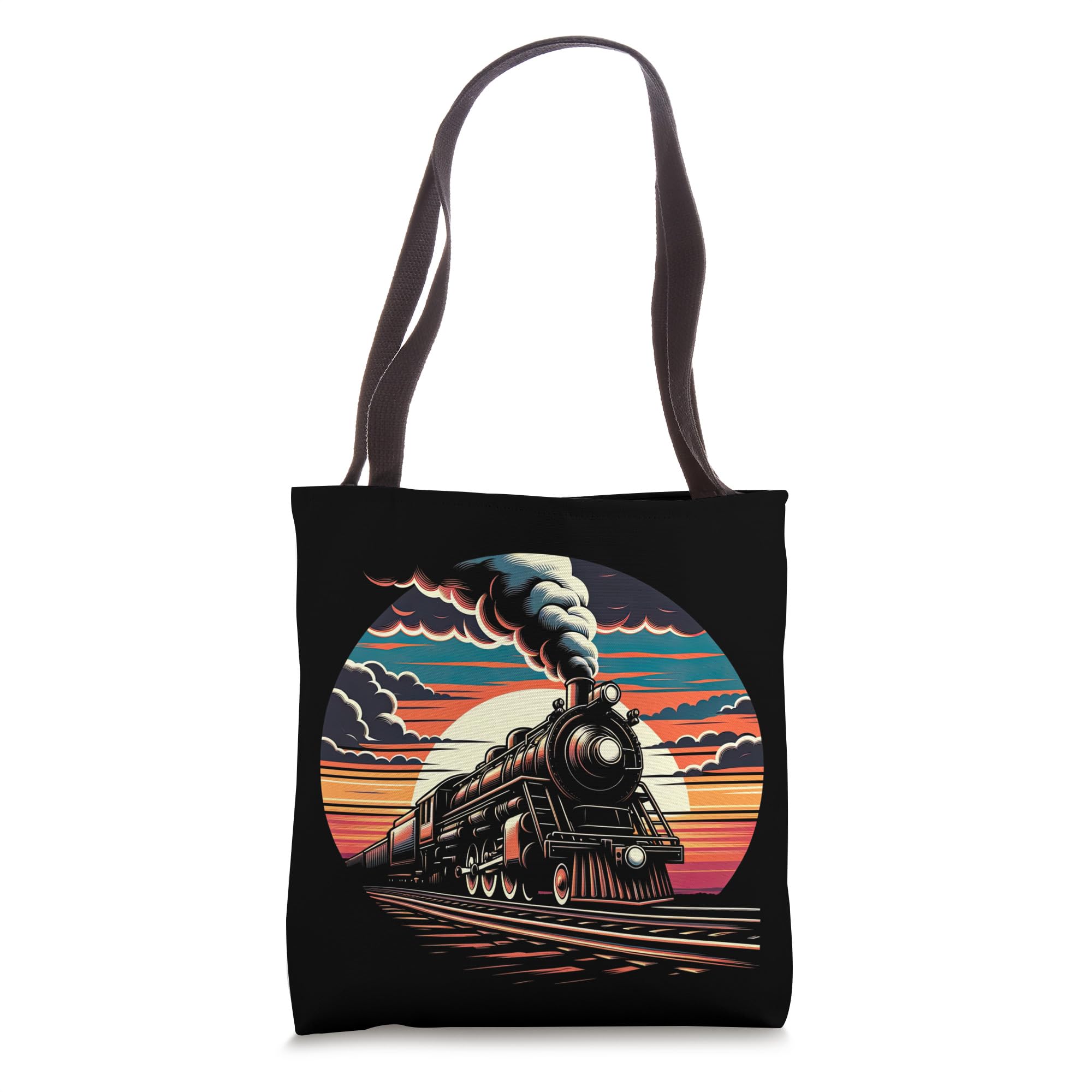 Vintage Steam Engine Train Locomotive Cool Sunset Railroad Tote Bag