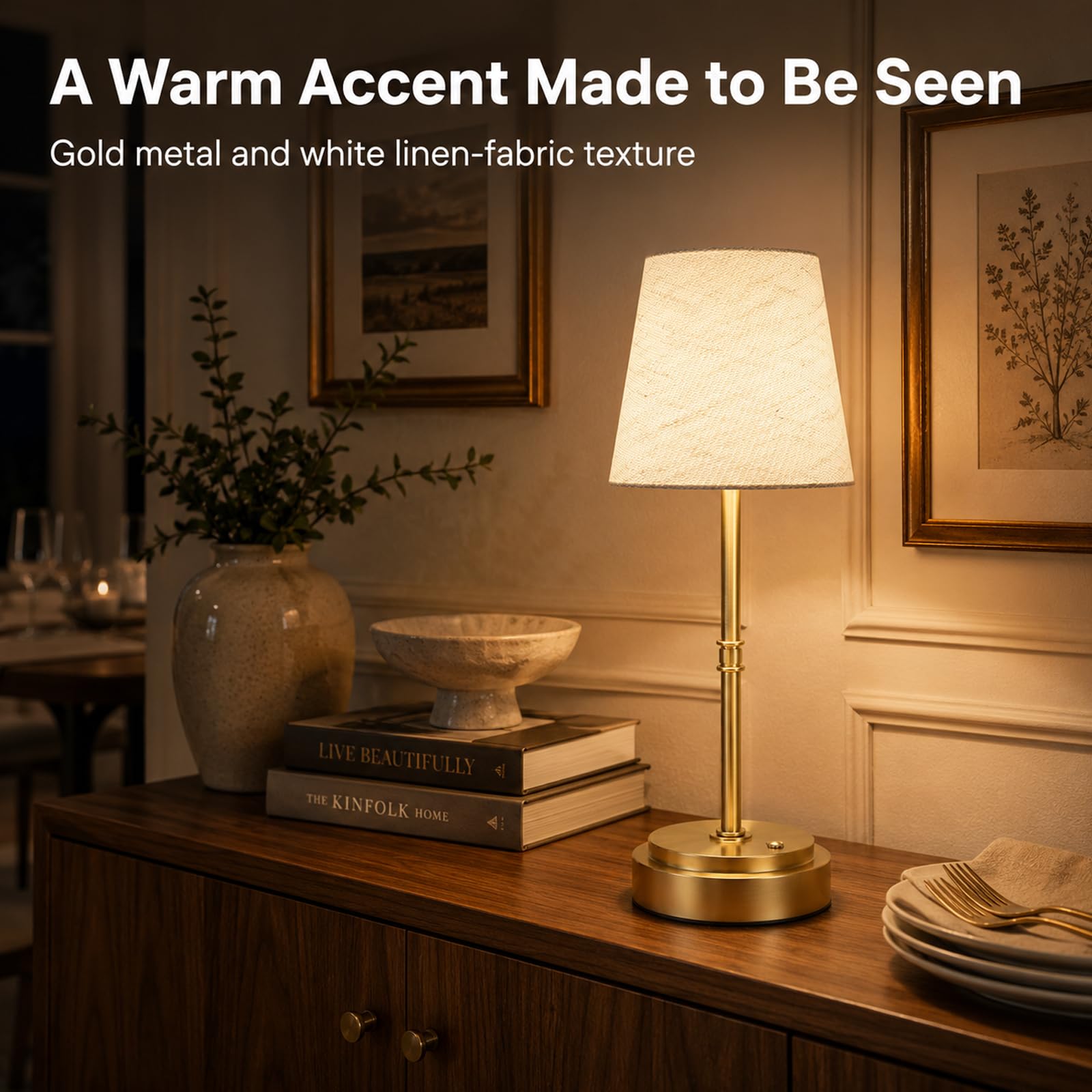 Lampe de table rechargeable sans fil, de la table de chevet à la table d'appoint, doré, 1 pièce