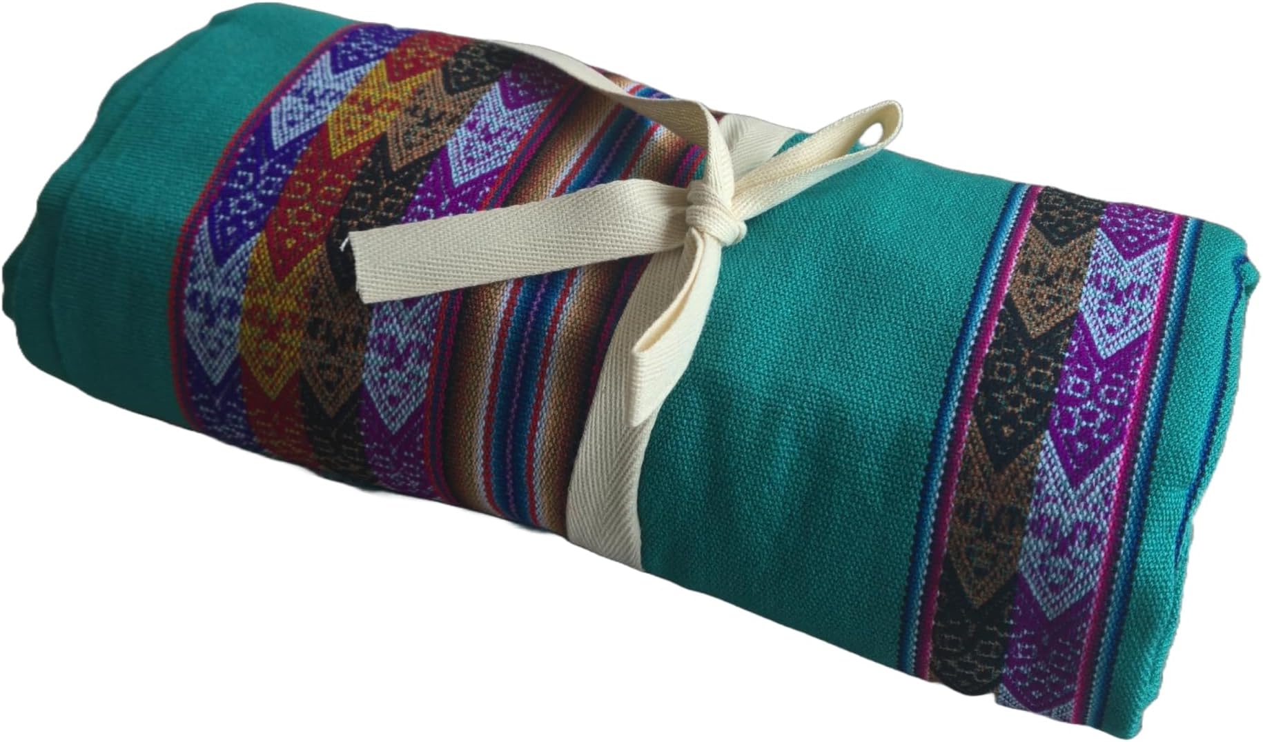 Unique Native Peruvian Throw - Vibrant Colors Lightweight Durable - Home,Yoga, Beach,Camping,Picnic,Outdoor Activities Thin Blanket 80'' x 47'' (Mountain Loom Jade Green)