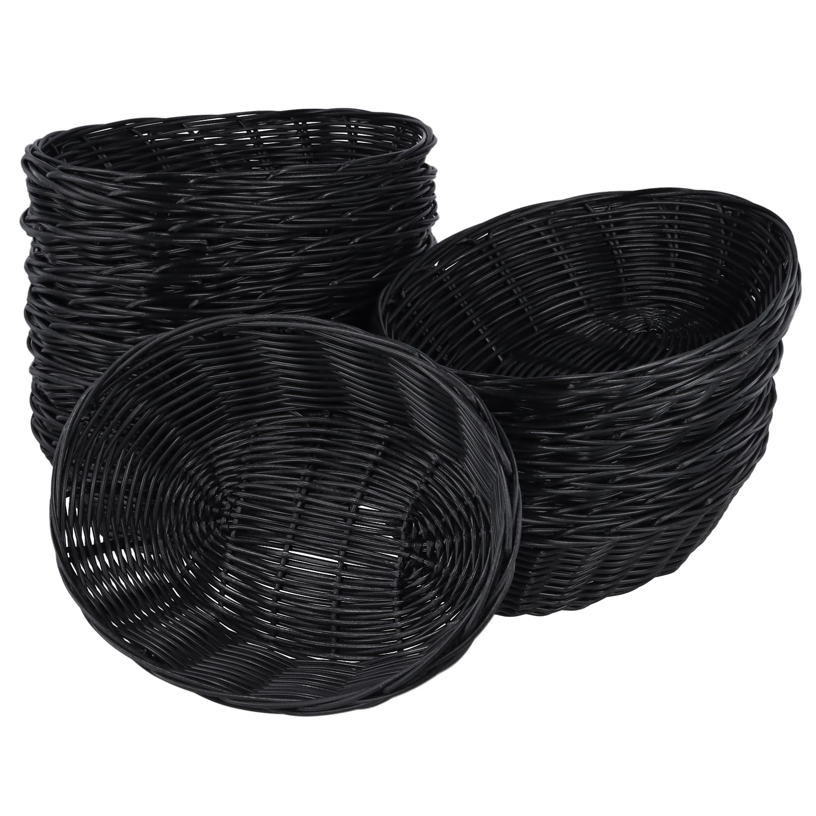 FUNSUEI Lot de 18 corbeilles à pain ovales en plastique - 23 x 15 x 6 cm - Noir