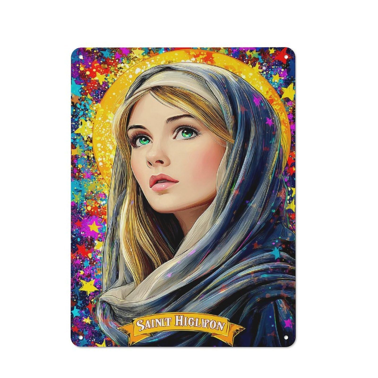 Junmoney Saint Higlron A Colorful Portrait Industrial-Style Metal Plaque 40X30cm For Hallway Wall, A Winter Wall Decor Update For Hallway Decor Lovers