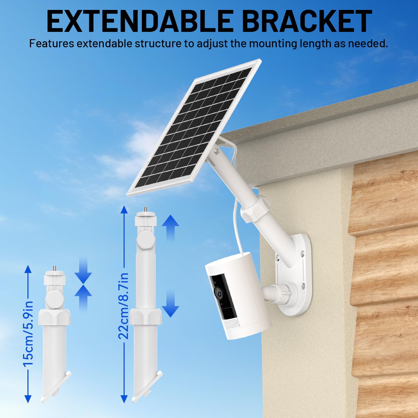 Pannello solare e supporto da parete 2 in 1 per Ring Cam, caricatore solare da 7 W compatibile con anelli Spotlight e Stick Up Outdoor Cam Batteria, Supporto per telecamera di sicurezza per esterni