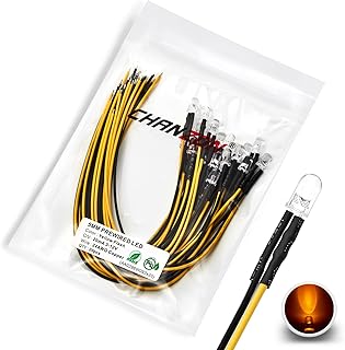 CHANZON [UL-Kabel] 20 Stück vorverdrahtete 5mm gelb blinkende LED-Diodenlichter (klare runde transparente Linse DC 12V) mi...