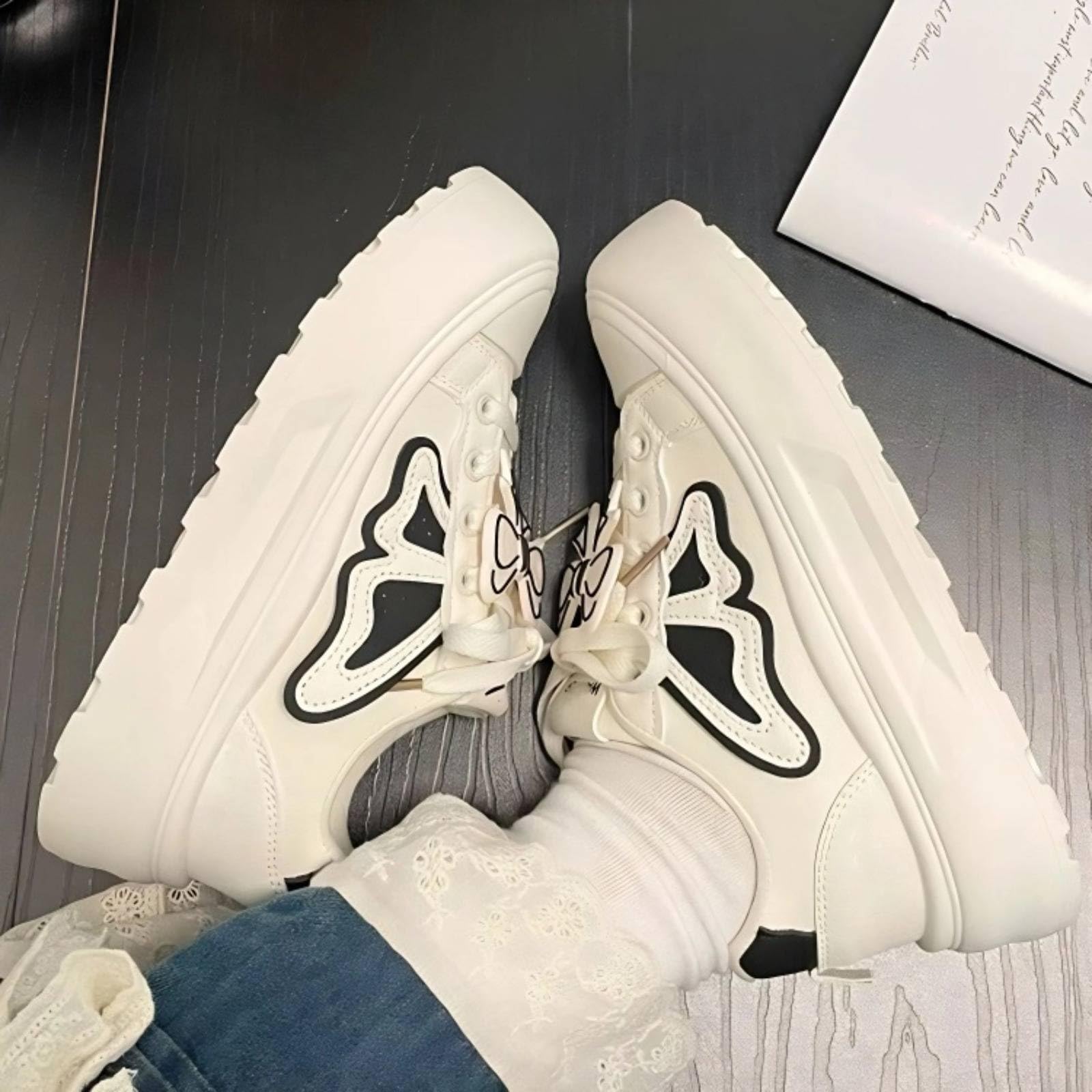 Y2K - Tenis deportivos con lazo de mariposa para mujeres y niñas, plataforma gruesa, zapatos casuales para caminar con soporte de arco para viajes y regalos