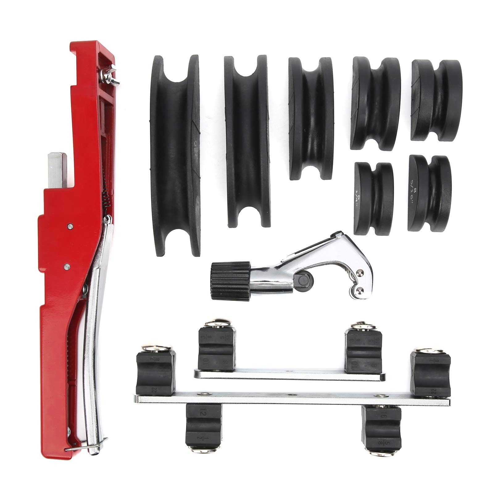 Set piegatubi manuale per tubi in rame e alluminio - Costruzione in lega di alluminio - Piegatrice a 90 gradi per tubi da 1/4 a 7/8 pollici - Kit di utensili manuali professionali