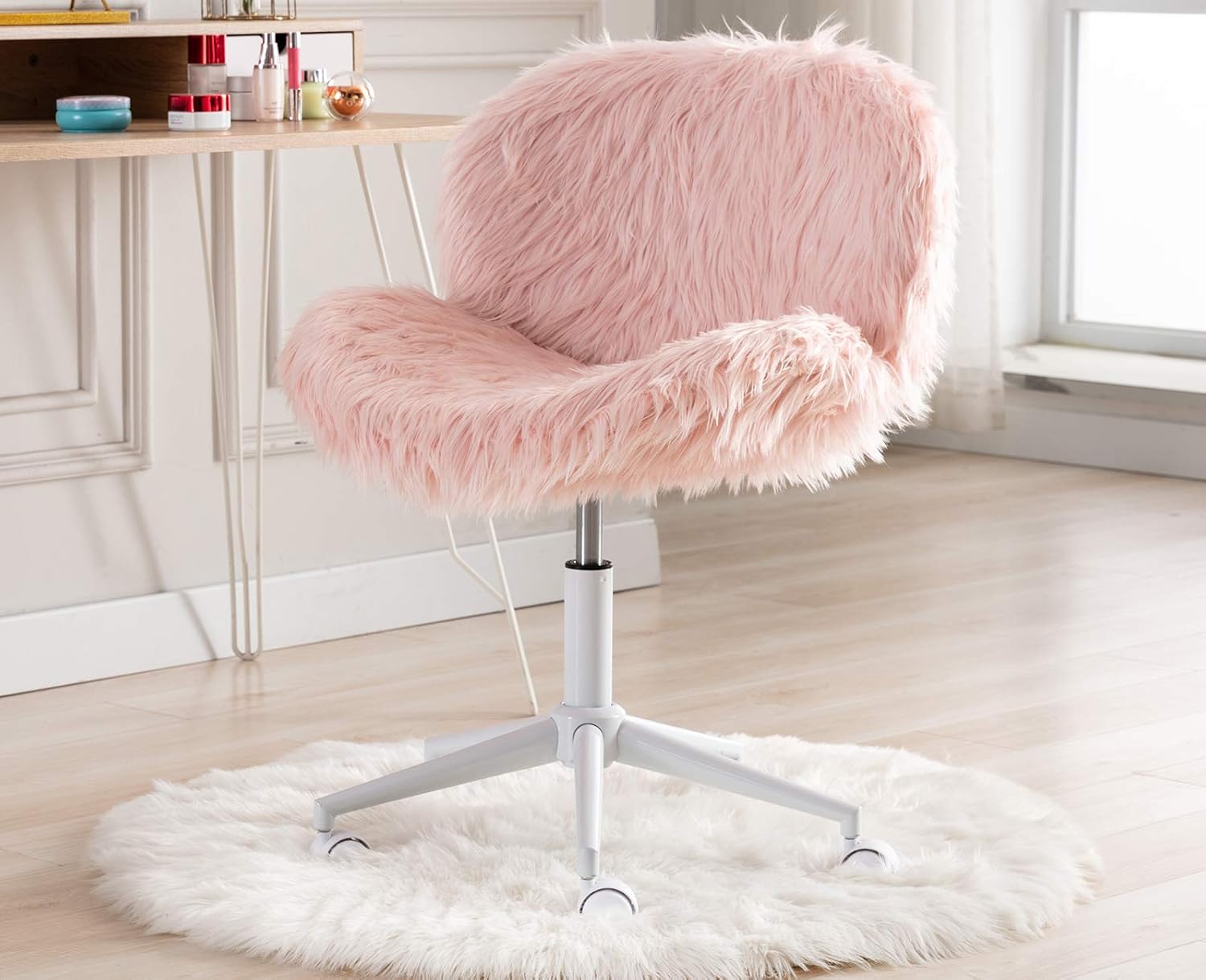 Buy Chairus Vanity Chair Fluffy Fuzzy Desk Chair Swivel Adjustable Armless Home Office Chair White Chrome Base Buy Chairus Vanity Chair Fluffy Fuzzy Desk Chair Swivel Adjustable Armless Home Office Chair White Chrome Base