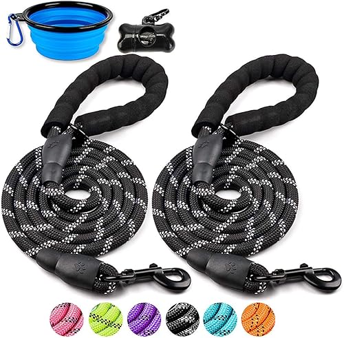 DOYOO Paquete de 2 correas para perro de 56 pies de grosor, cuerda de nailon duradera, cómoda asa acolchada, correa reflectante para perros medianos