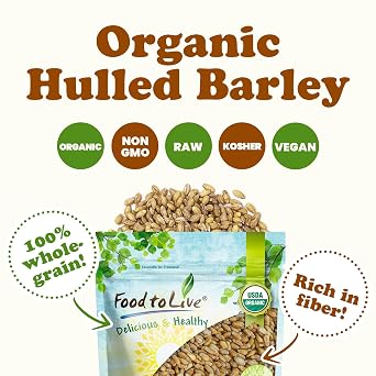 Food to Live Organic Hulled Barley, 2 Pounds Non-GMO, 100% Whole Grain, Kosher, Vegan, Bulk. Suited for Home Brewing, Grinding. High in Fiber. Great for Chili, Hot Cereal, Salads, Soup.