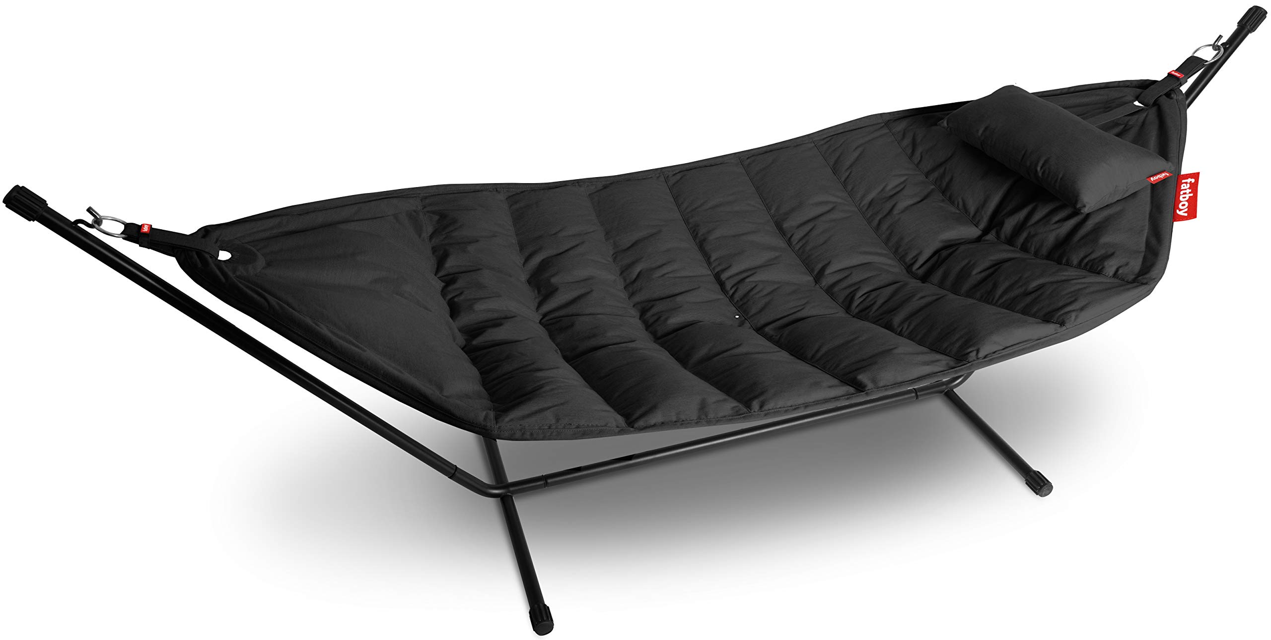 Fatboy Fatboyยฎ Hammock Superb with pillow, Holds 150kg, Large Indoor/Outdoor Hammock with stands, Made for two, Water- and Stain resistant, 100% Acrylic, Anthracite Design