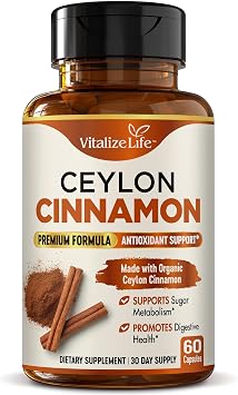 Ceylon Cinnamon Capsules 1200mg Made in USA Certified Organic Cinnamon Supplements Supports Healthy Metabolism and Glucose Balance 60 Vegan Pills