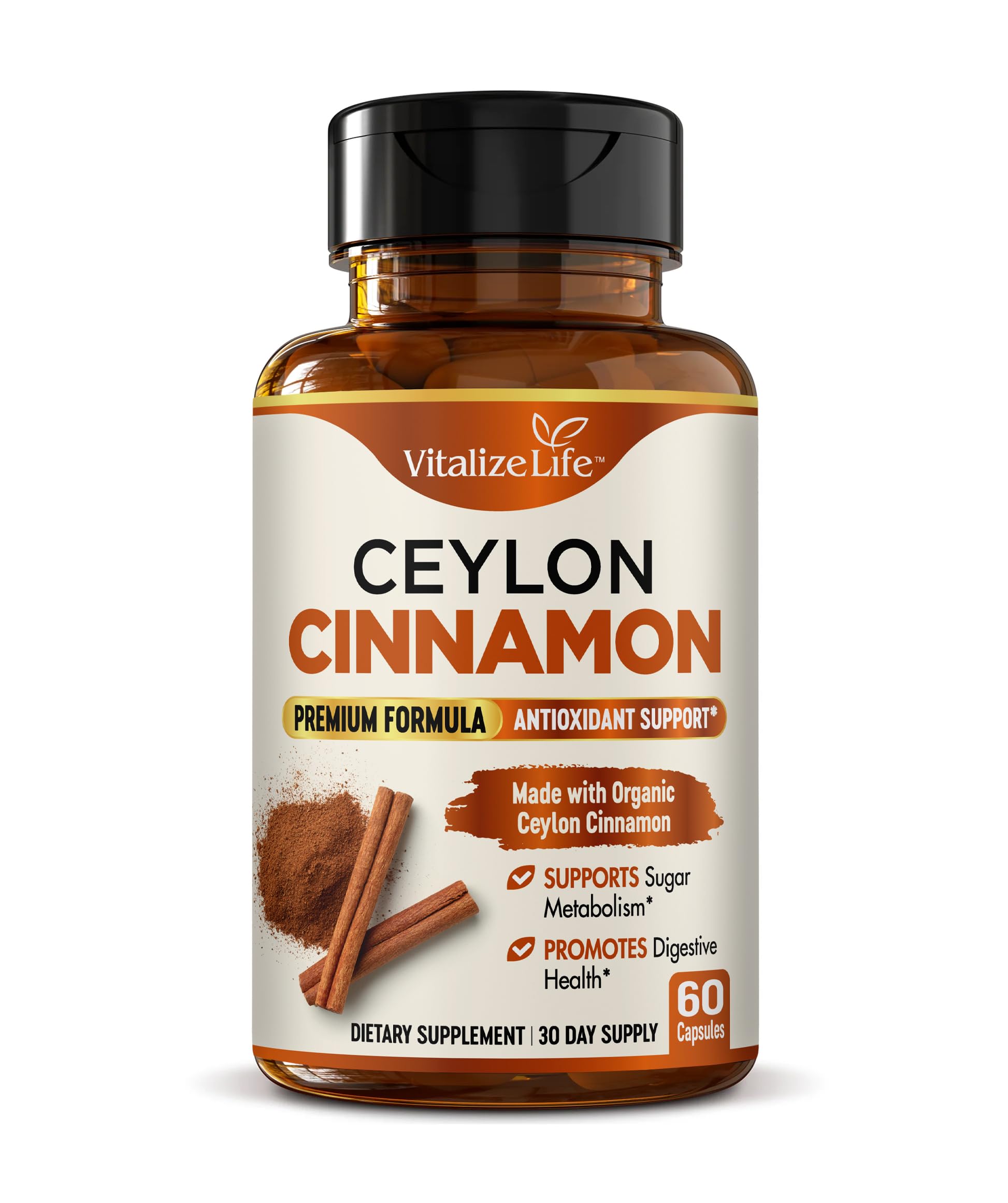 Vitalize Life Cápsulas de Canela-do-Ceilão 1200 mg, 60 cápsulas