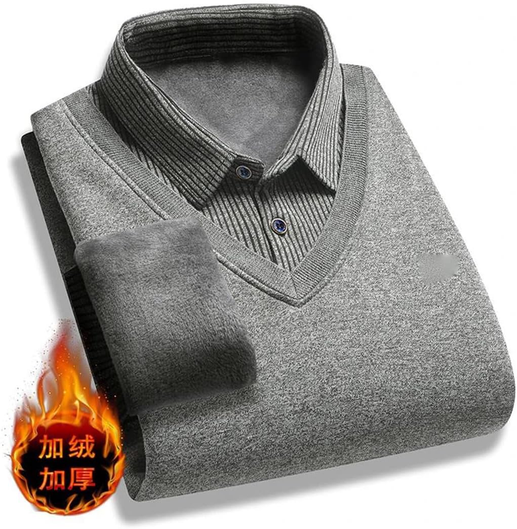 Suwequest Men Winter Sweaters Outwear Casual Pullovers Twinset Shirts Male Winter Warm Fake Two Sweaters Sweatercoats