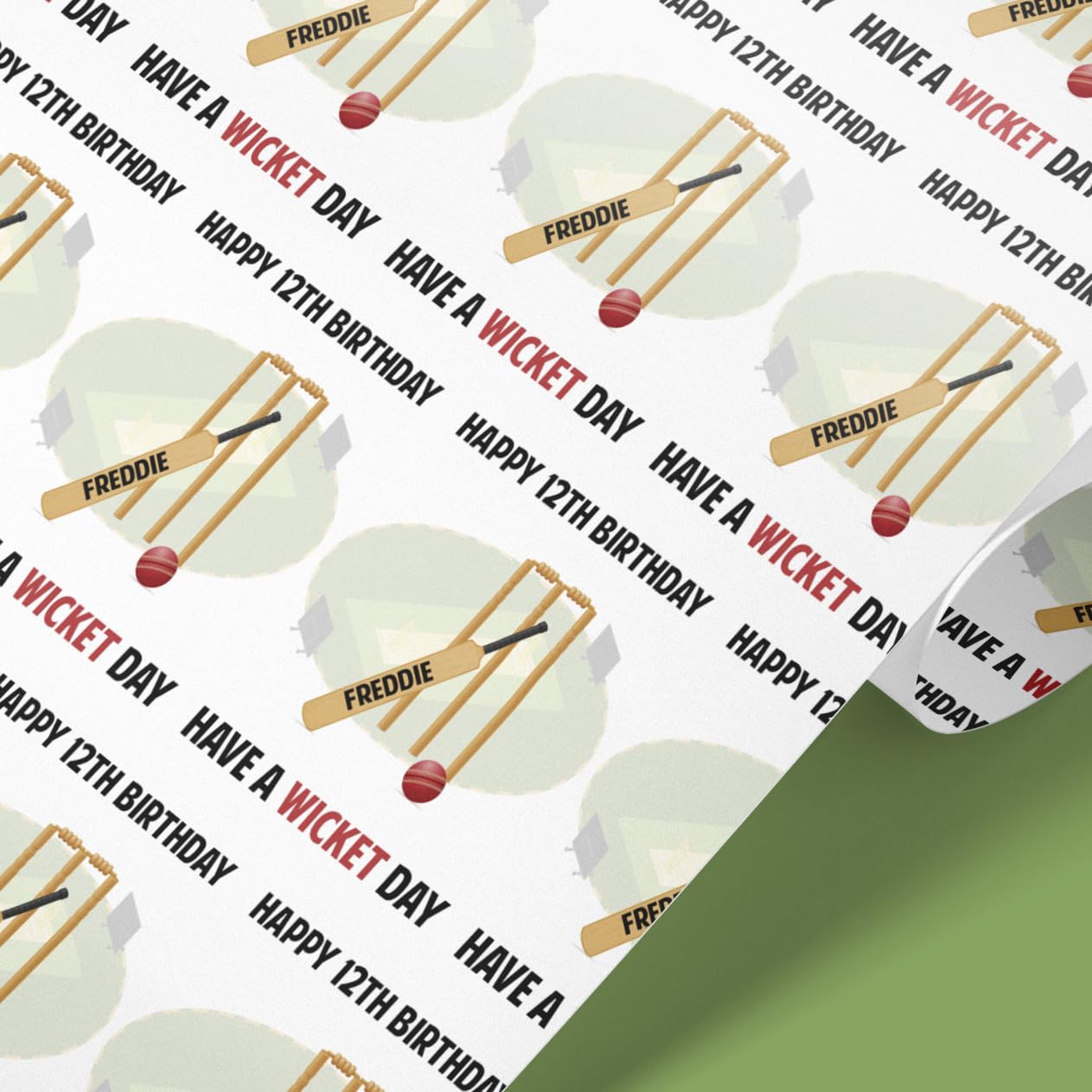 Gift Wrap 4 U Cricket Personalised Gift Wrap | Personalised Cricket Wrapping Paper | Rolls - 61cm Width | Birthday Customised Present Idea | Birthday Wrapping paper (White, 6m)